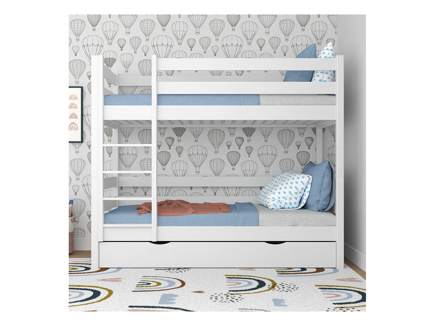 Lit superposé en bois - avec tiroir N01 Blanc 120x190