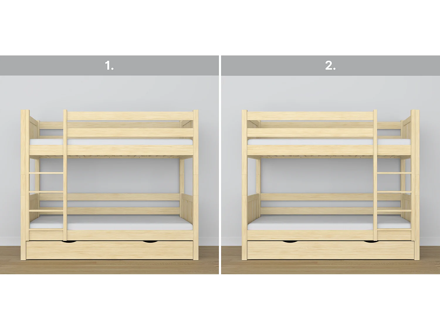 Lit superposé en bois - avec tiroir N02 Pin Clair 90x180