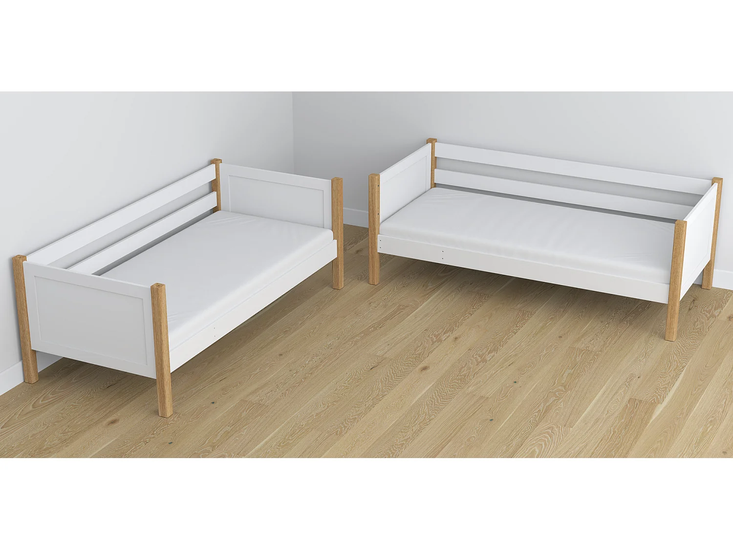 Lit superposé en bois - avec tiroir N02 Blanc / Chêne Naturel 90x180