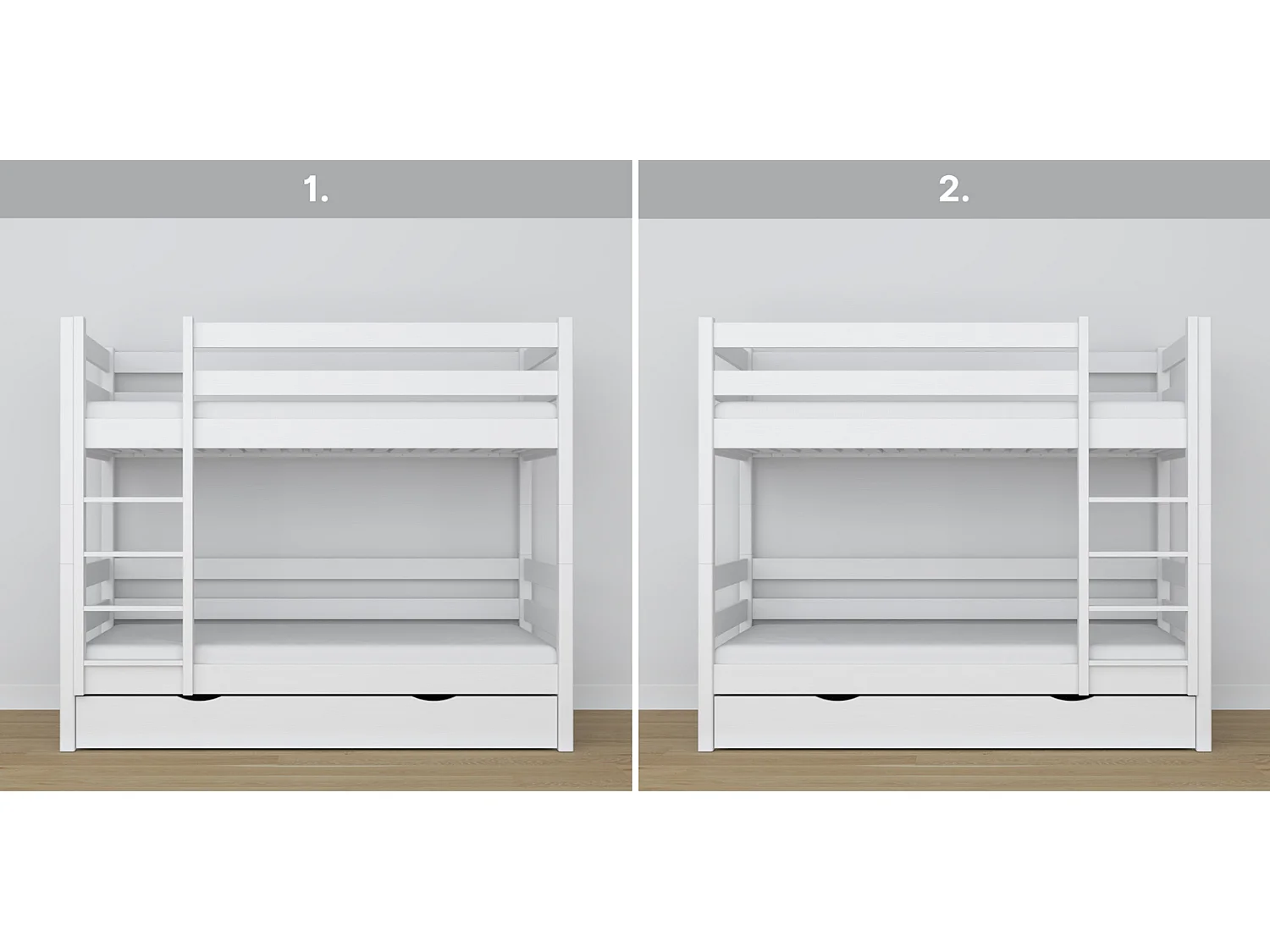 Lit superposé en bois - avec tiroir N01 Blanc 120x200