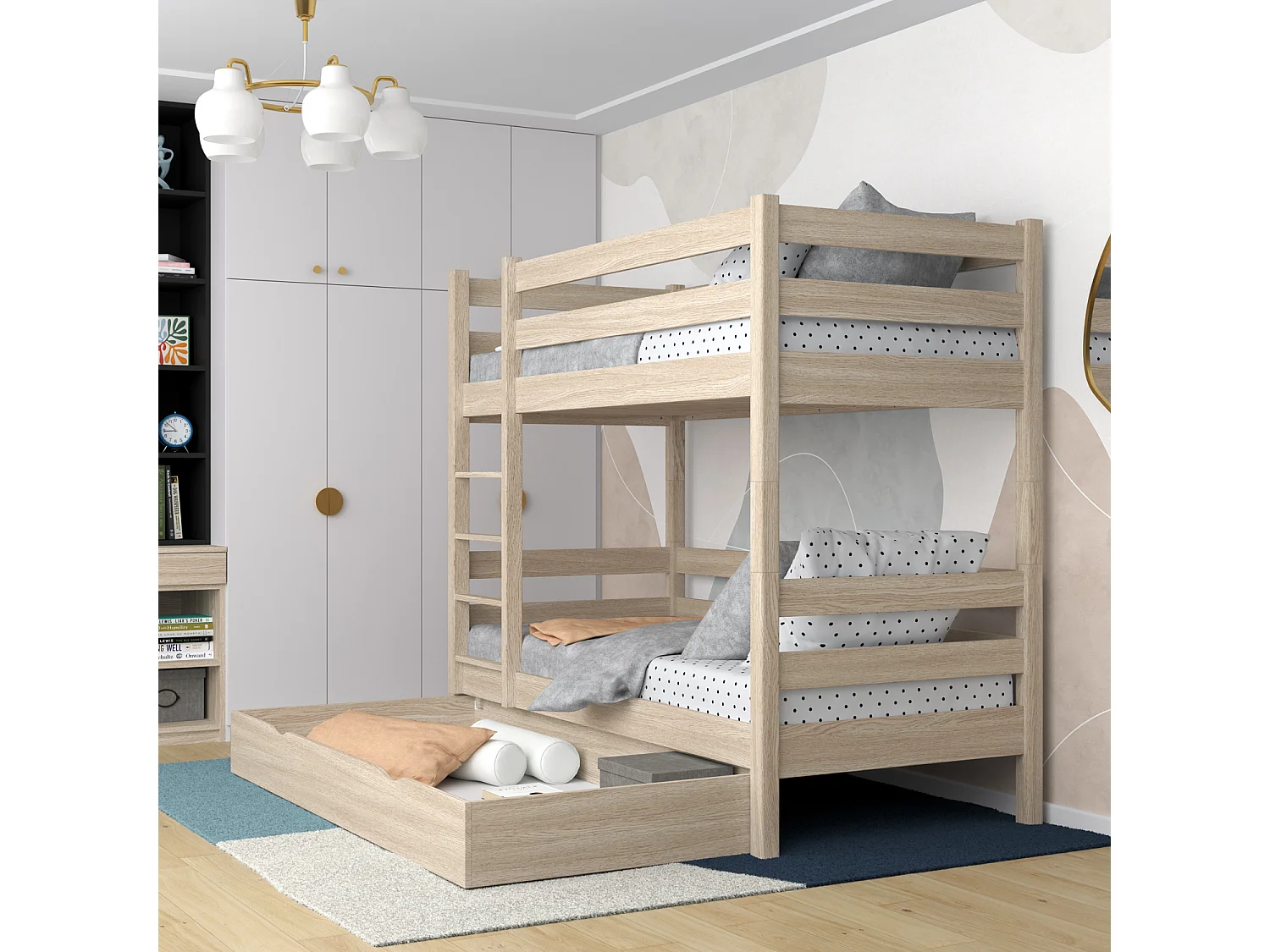 ETAGENBETT N01 mit Schublade Sonoma Eiche 80x200