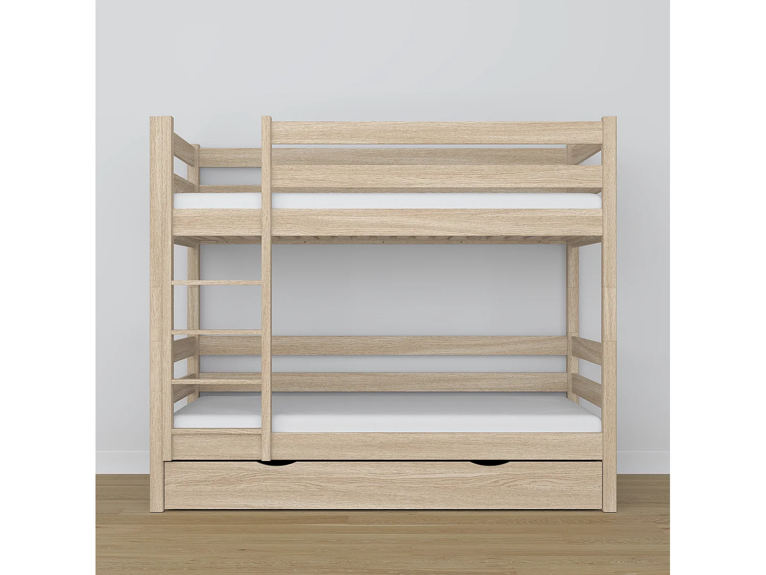 Lit superposé en chêne - avec tiroir N01 Chêne Blanchi 80x200