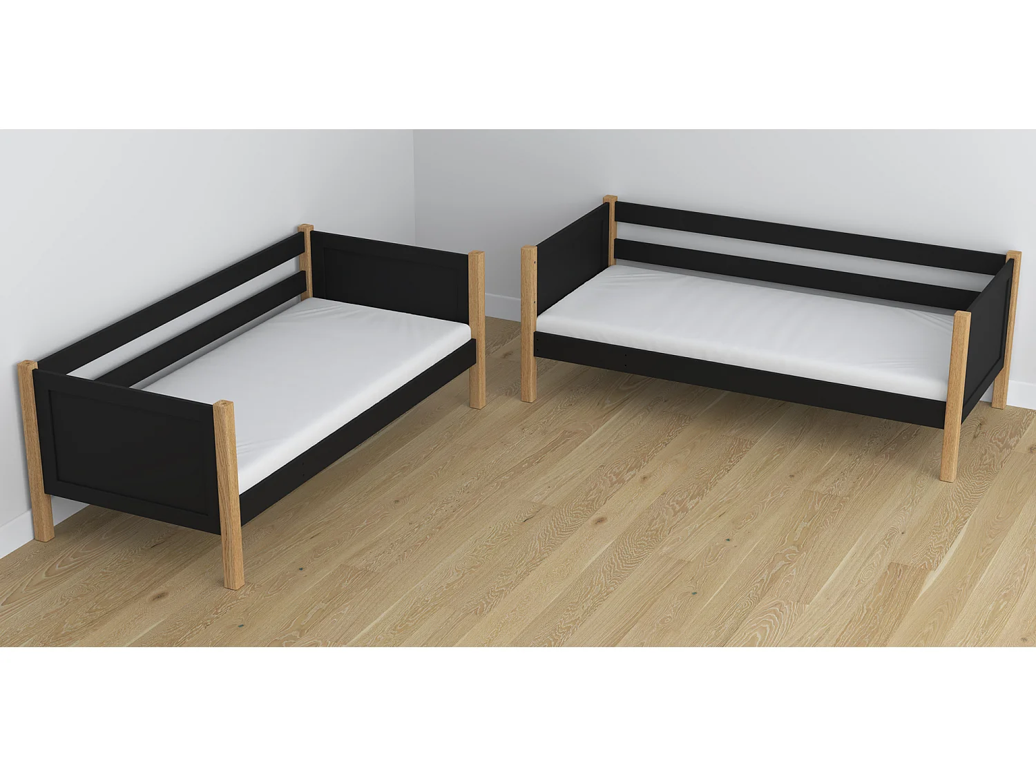 ETAGENBETT N02 mit Schublade Schwarz / Eiche Natur 80x190