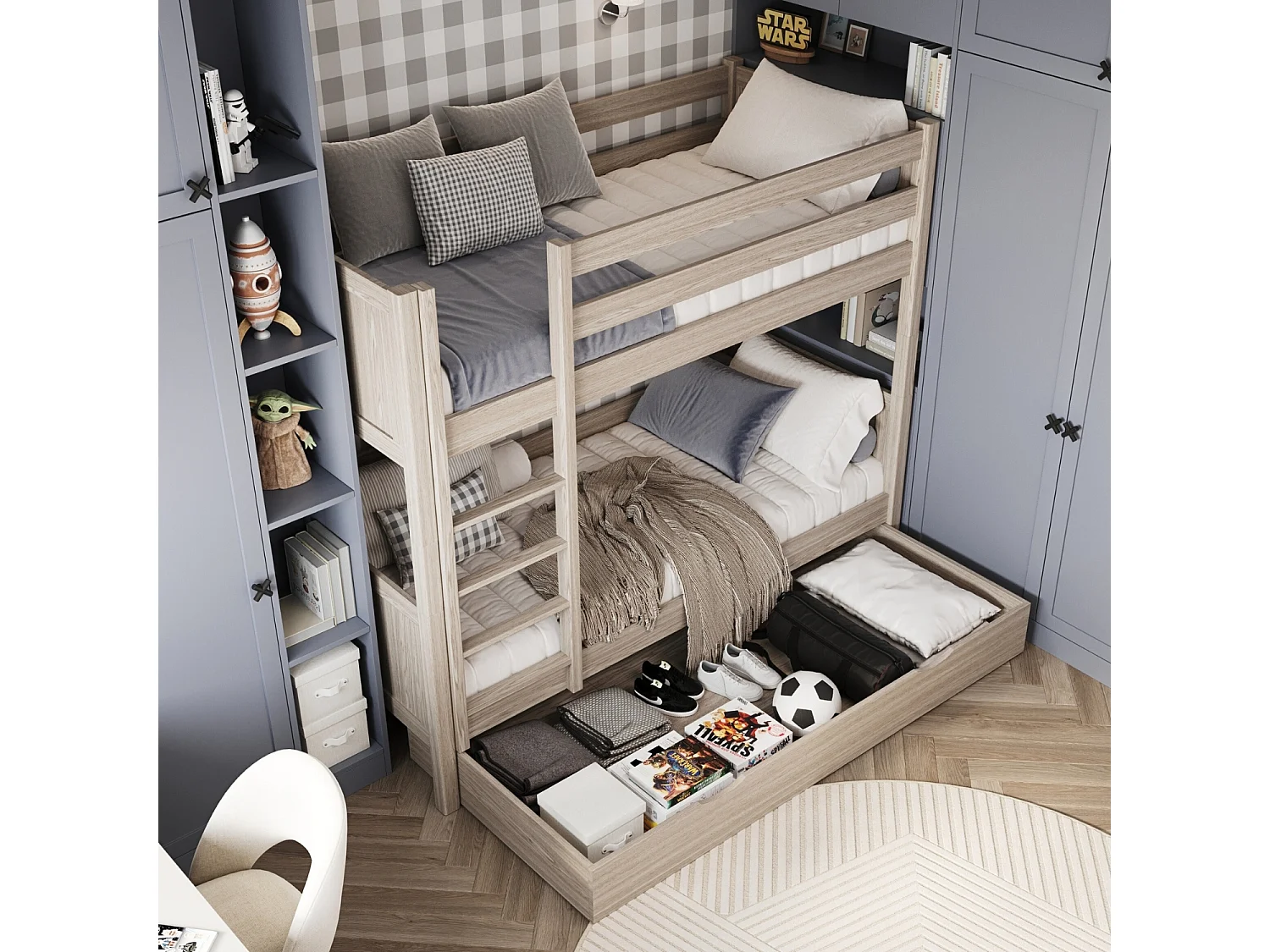 ETAGENBETT N02 mit Schublade Sonoma Eiche 120x180