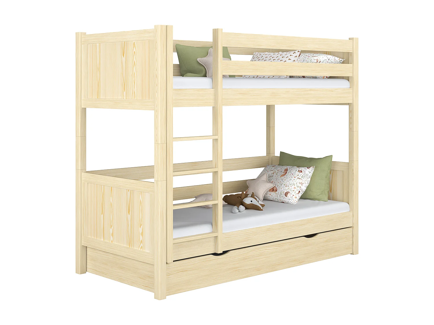 ETAGENBETT N02 mit Schublade Klare Kiefer 90x200