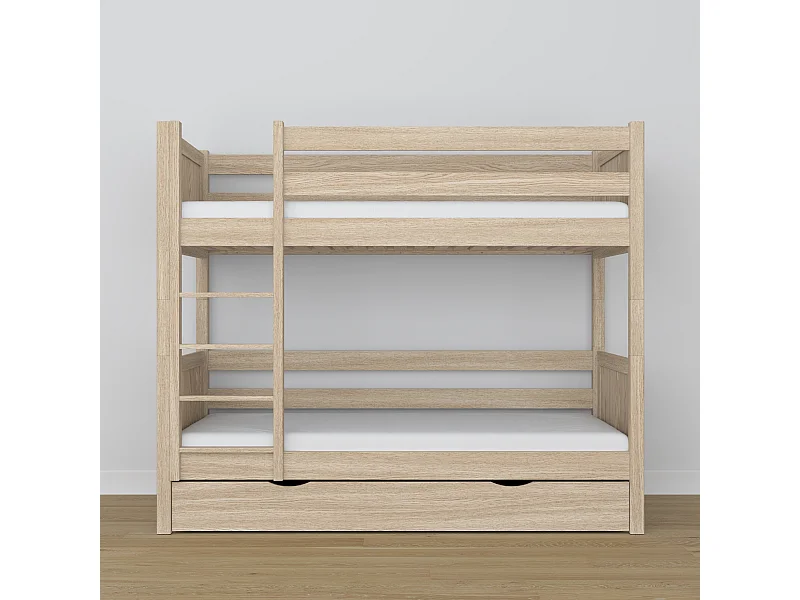 Lit superposé en chêne - avec tiroir N02 Chêne Blanchi 80x180