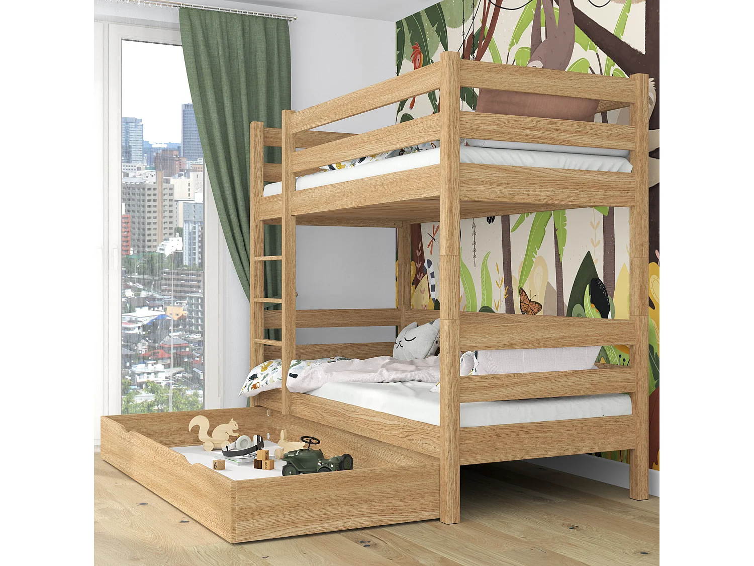 ETAGENBETT N01 mit Schublade Eiche Natur 80x190