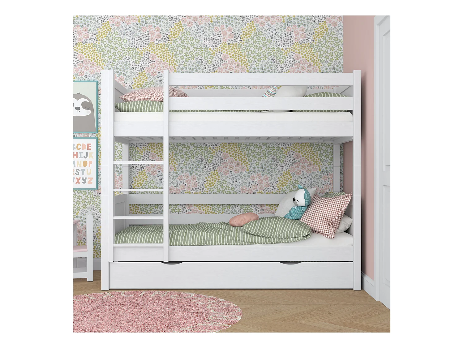 Lit superposé en bois - avec tiroir N02 Blanc 80x190