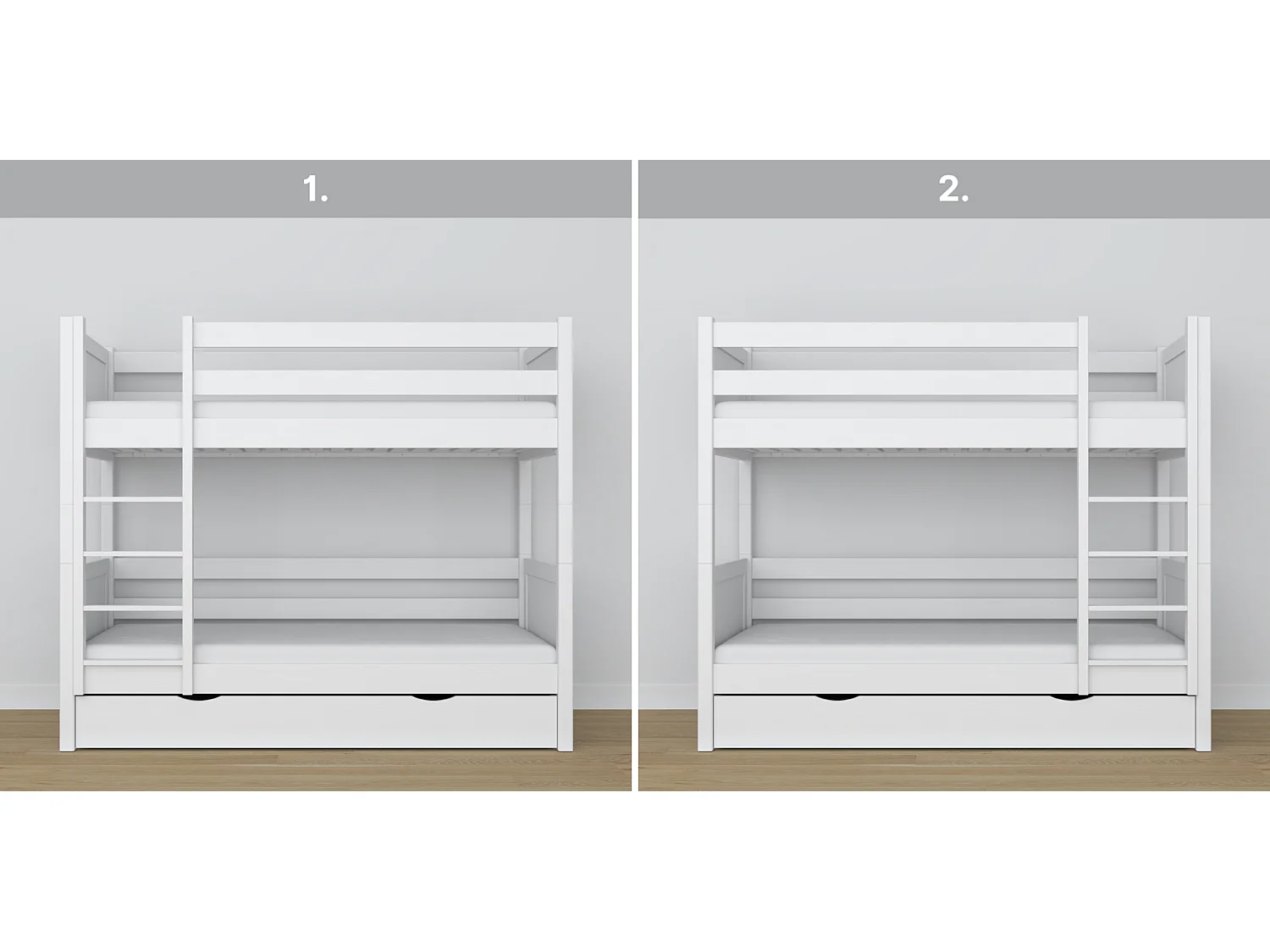 Lit superposé en bois - avec tiroir N02 Blanc 80x190