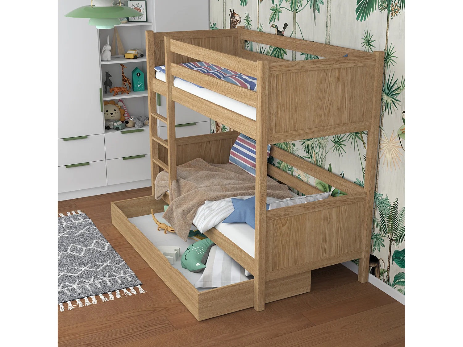 ETAGENBETT N02 mit Schublade Eiche Natur 80x190