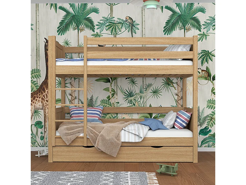 ETAGENBETT N02 mit Schublade Eiche Natur 80x190