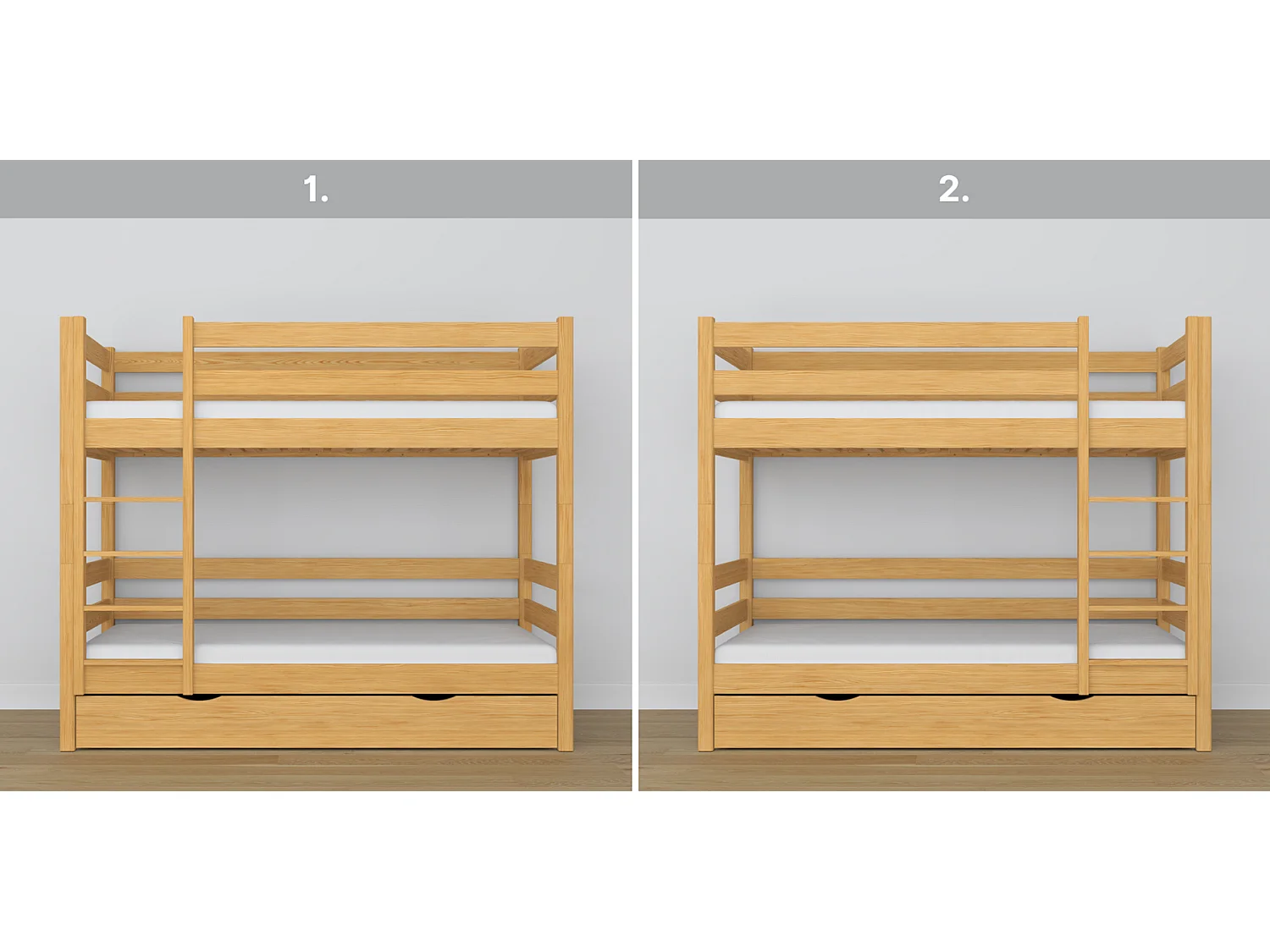 ETAGENBETT N01 mit Schublade Naturkiefer 120x190