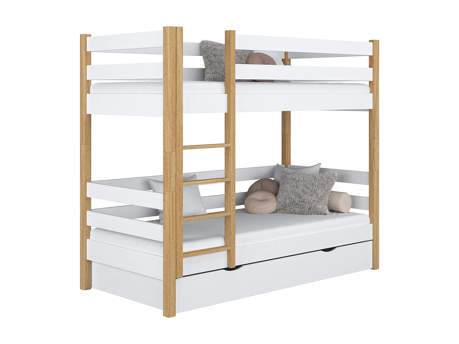 ETAGENBETT N01 mit Schublade Weiß / Eiche Natur 90x200