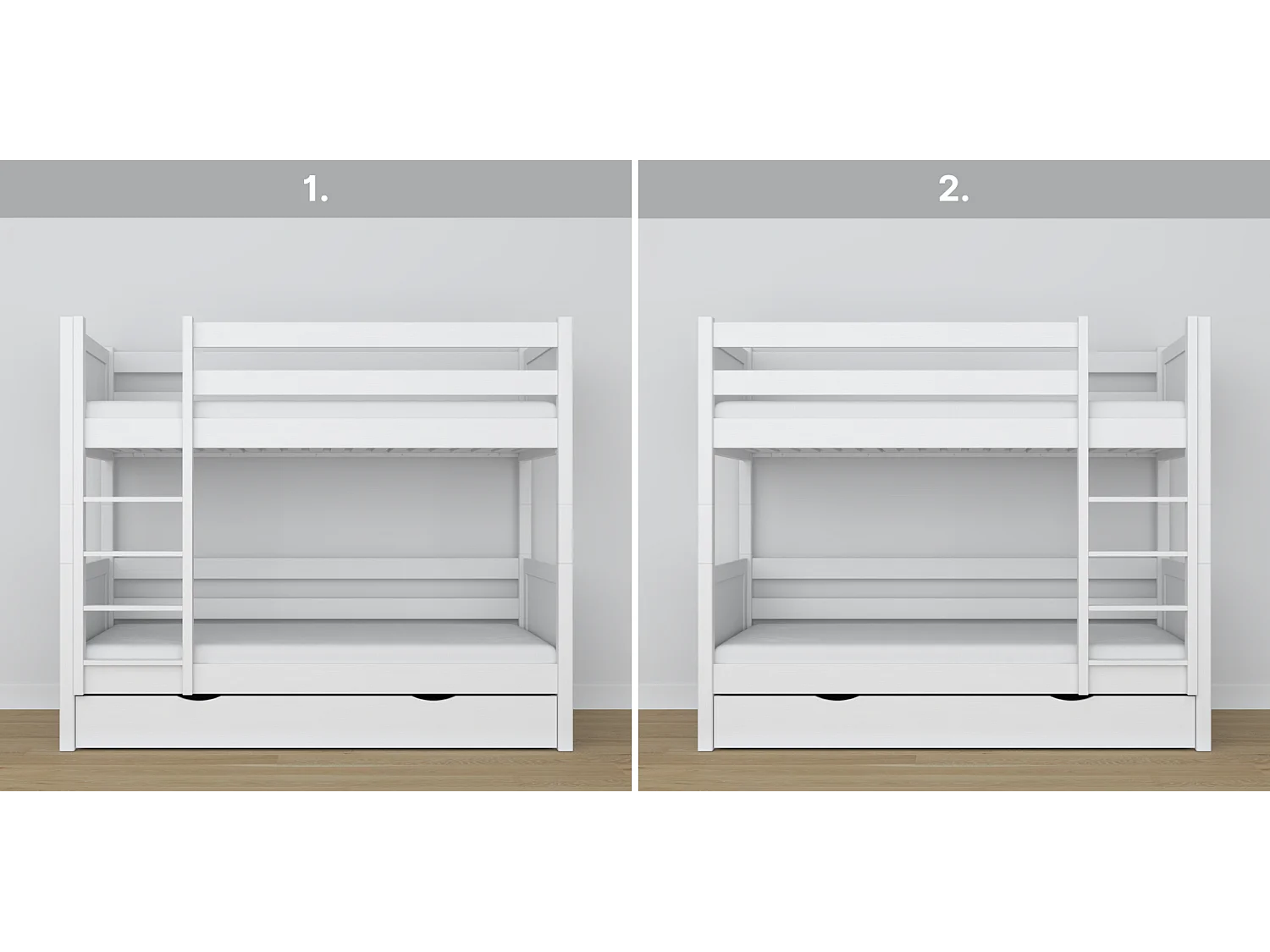 ETAGENBETT N02 mit Schublade Weiß 100x180