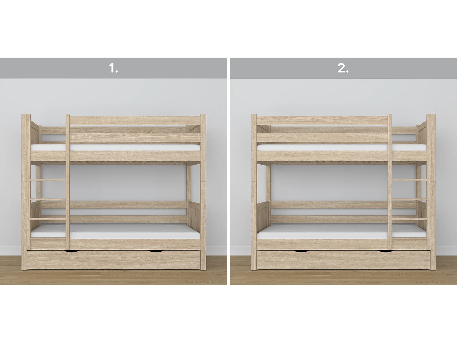 Lit superposé en chêne - avec tiroir N02 Chêne Blanchi 120x200