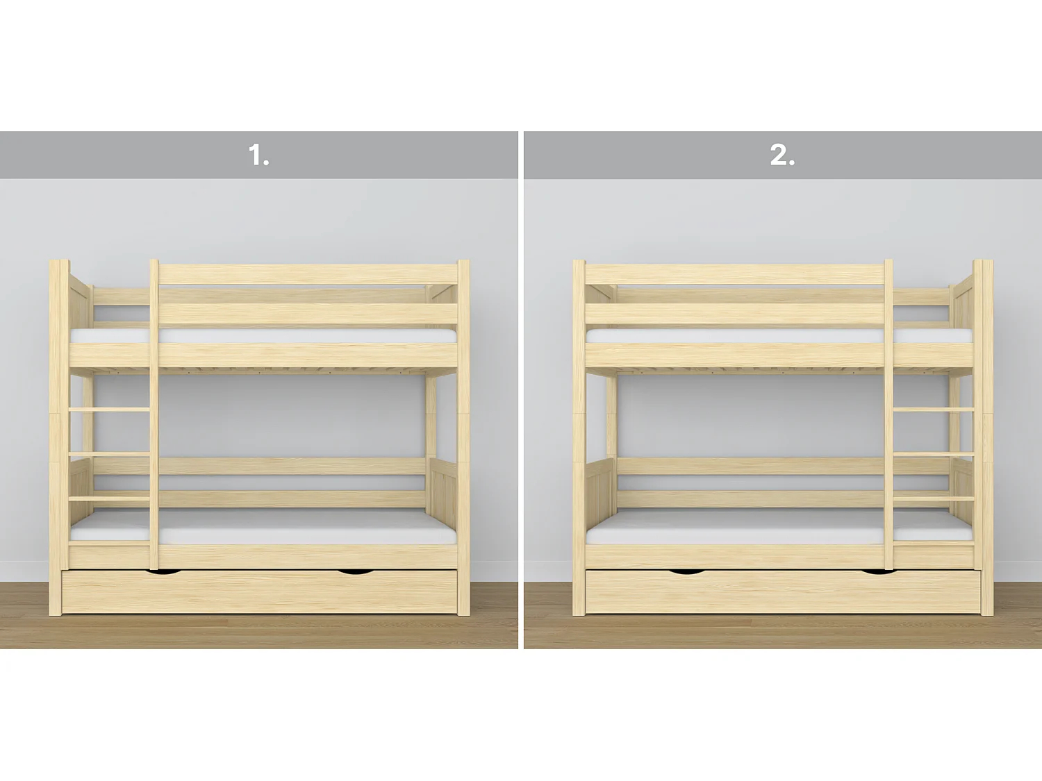 Lit superposé en bois - avec tiroir N02 Pin Clair 80x180