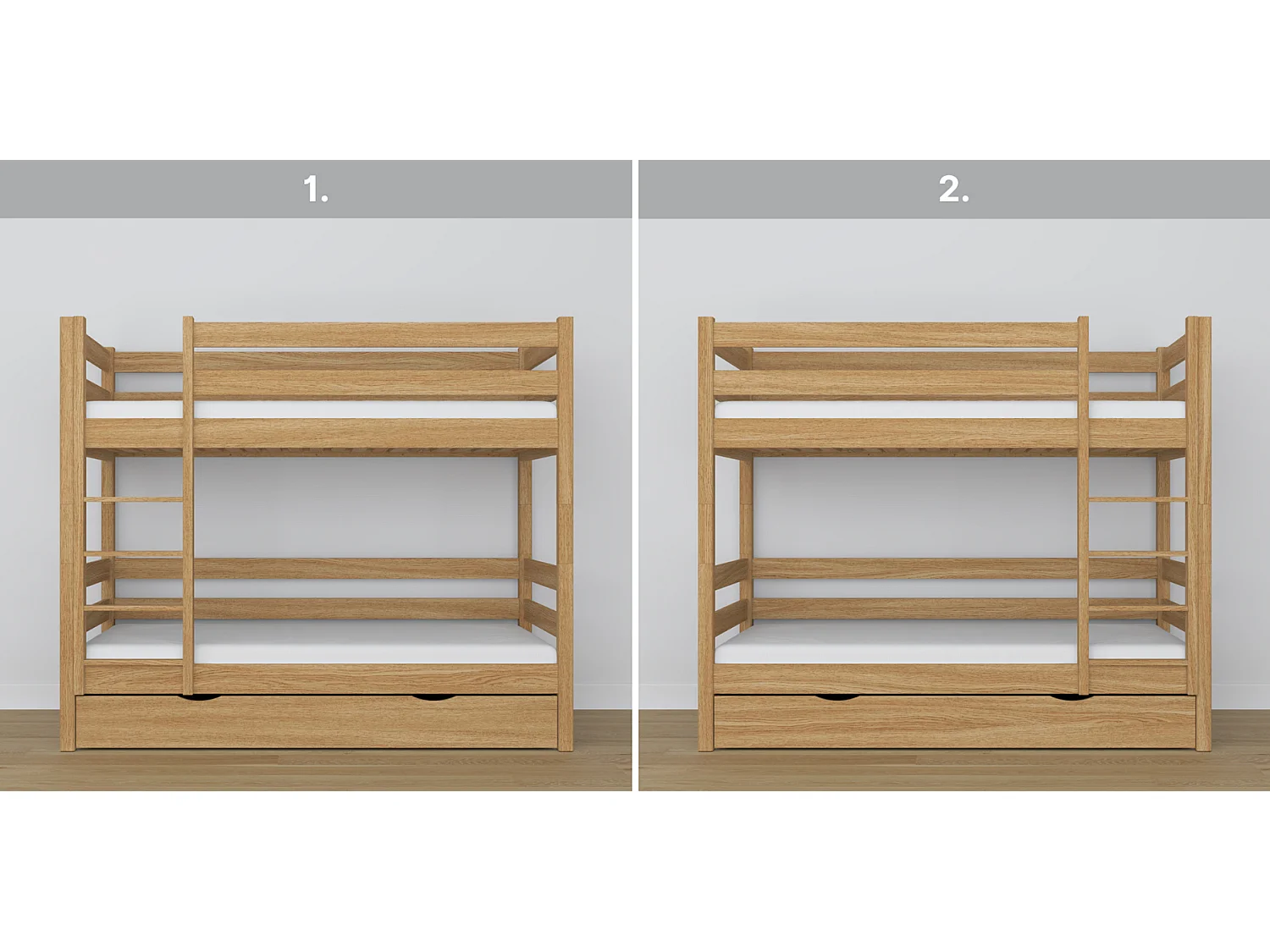 ETAGENBETT N01 mit Schublade Eiche Natur 100x190