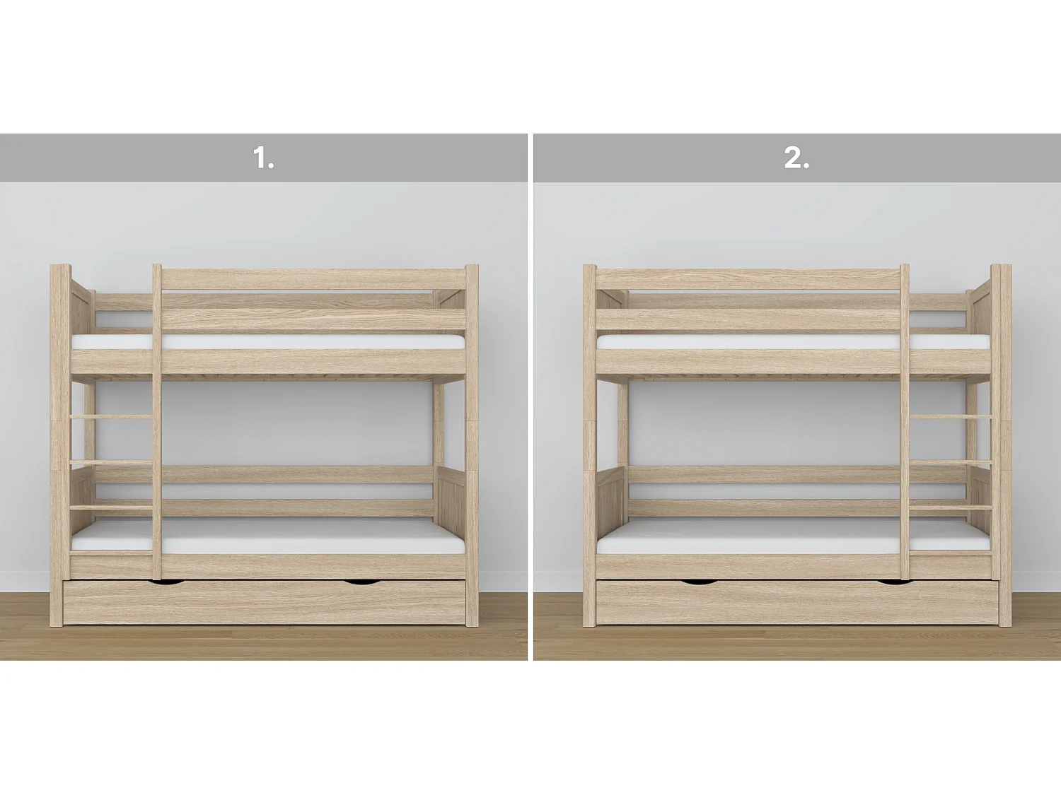 ETAGENBETT N02 mit Schublade Sonoma Eiche 90x190