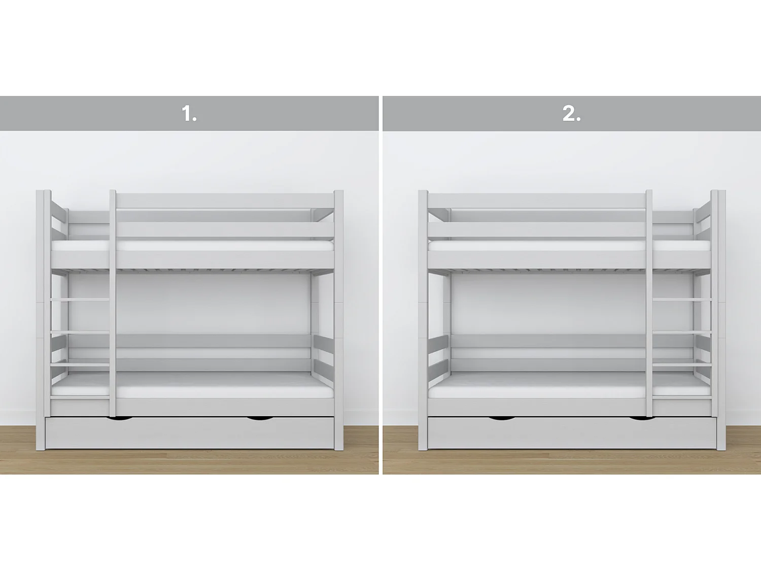 Lit superposé en bois - avec tiroir N01 Gris 80x200