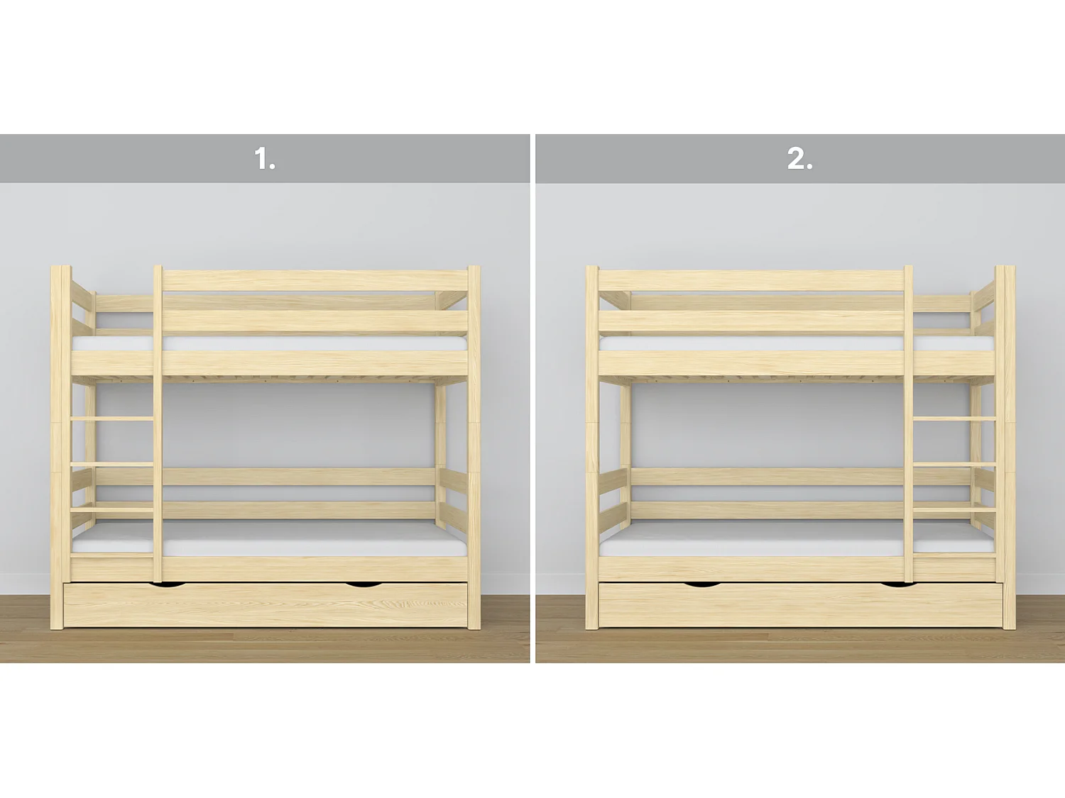 Lit superposé en bois - avec tiroir N01 Pin Clair 80x190