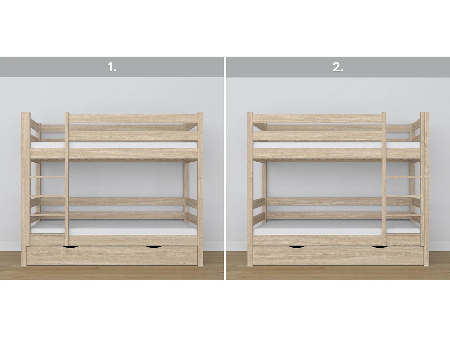 ETAGENBETT N01 mit Schublade Sonoma Eiche 90x180