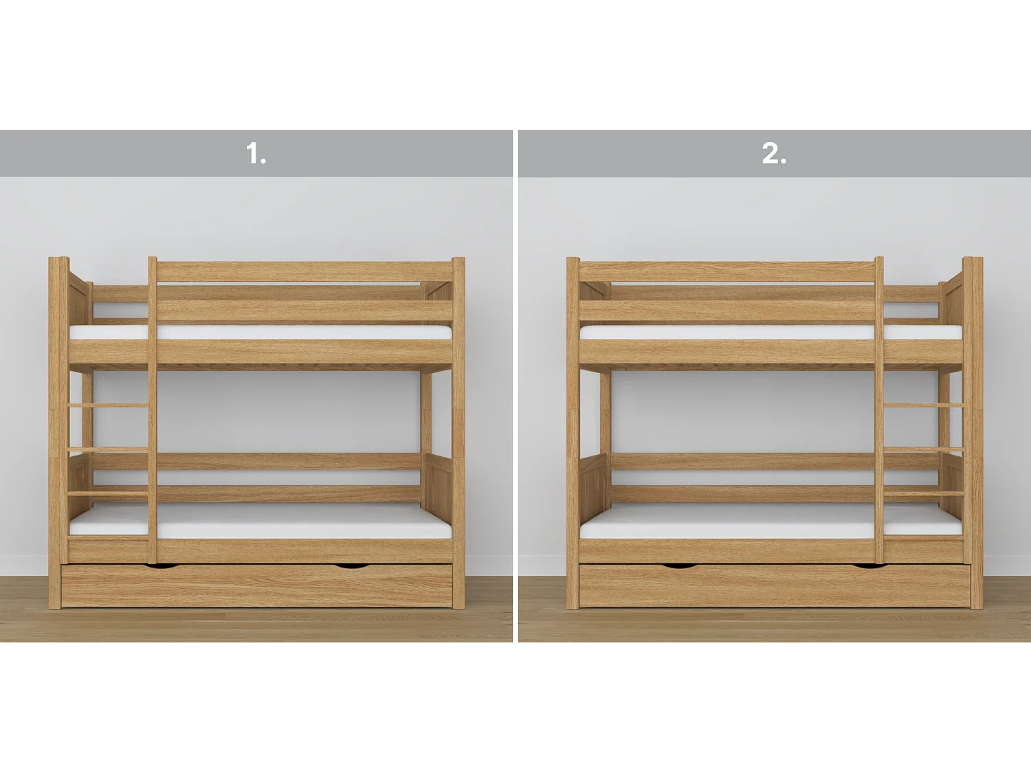 ETAGENBETT N02 mit Schublade Eiche Natur 80x200