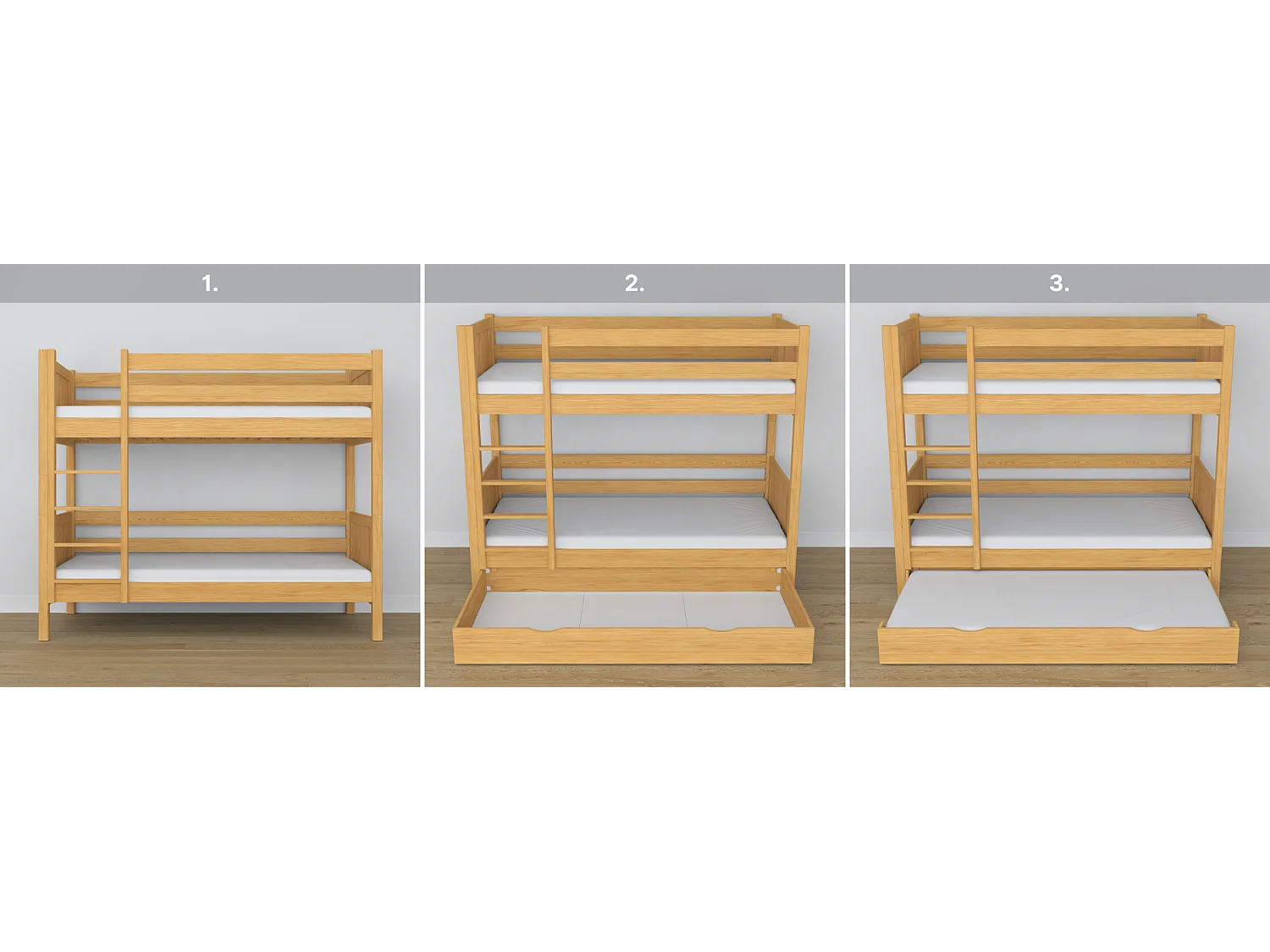 ETAGENBETT N02 mit Schublade Naturkiefer 80x190