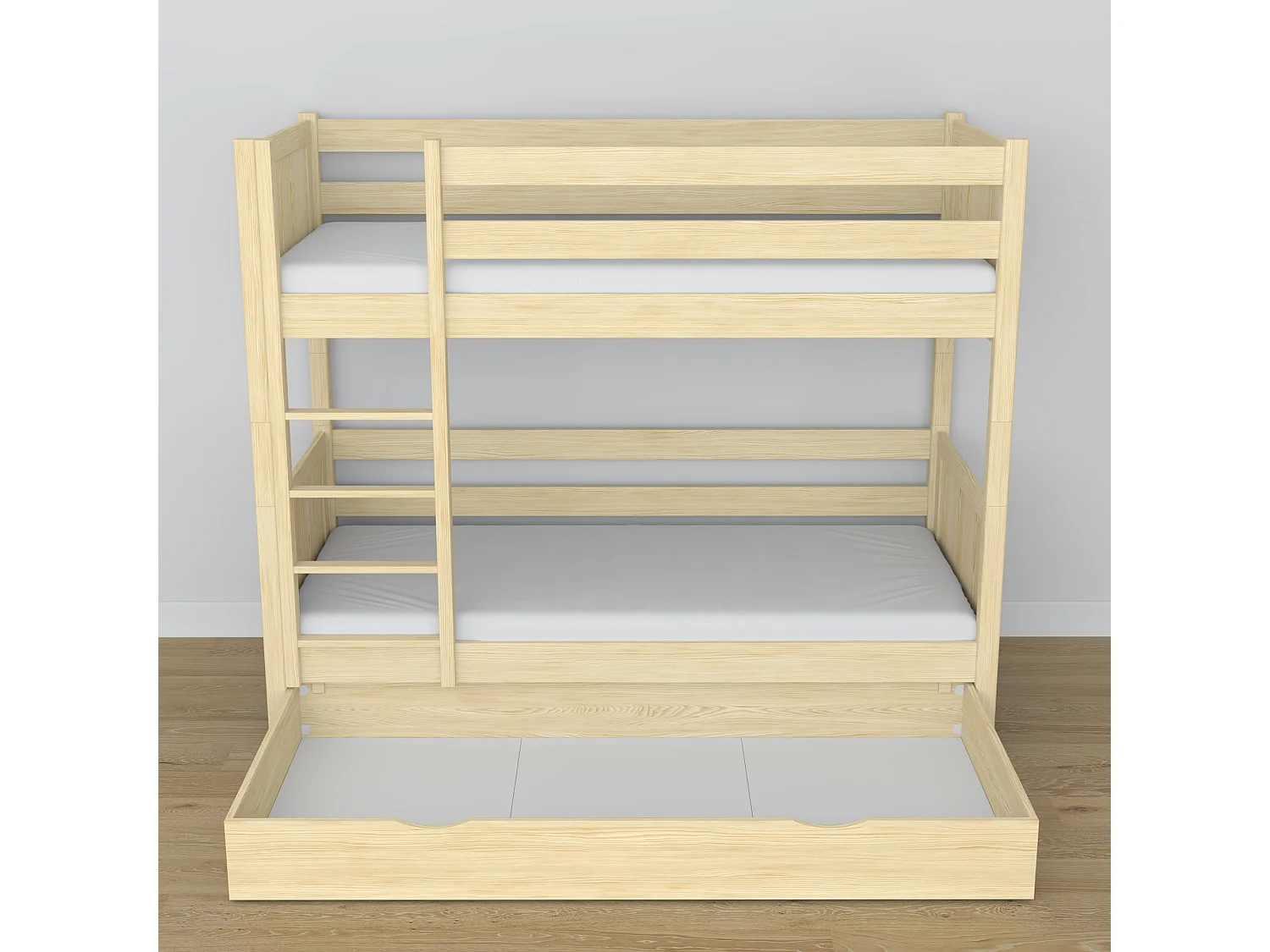 ETAGENBETT N02 mit Schublade Klare Kiefer 90x190