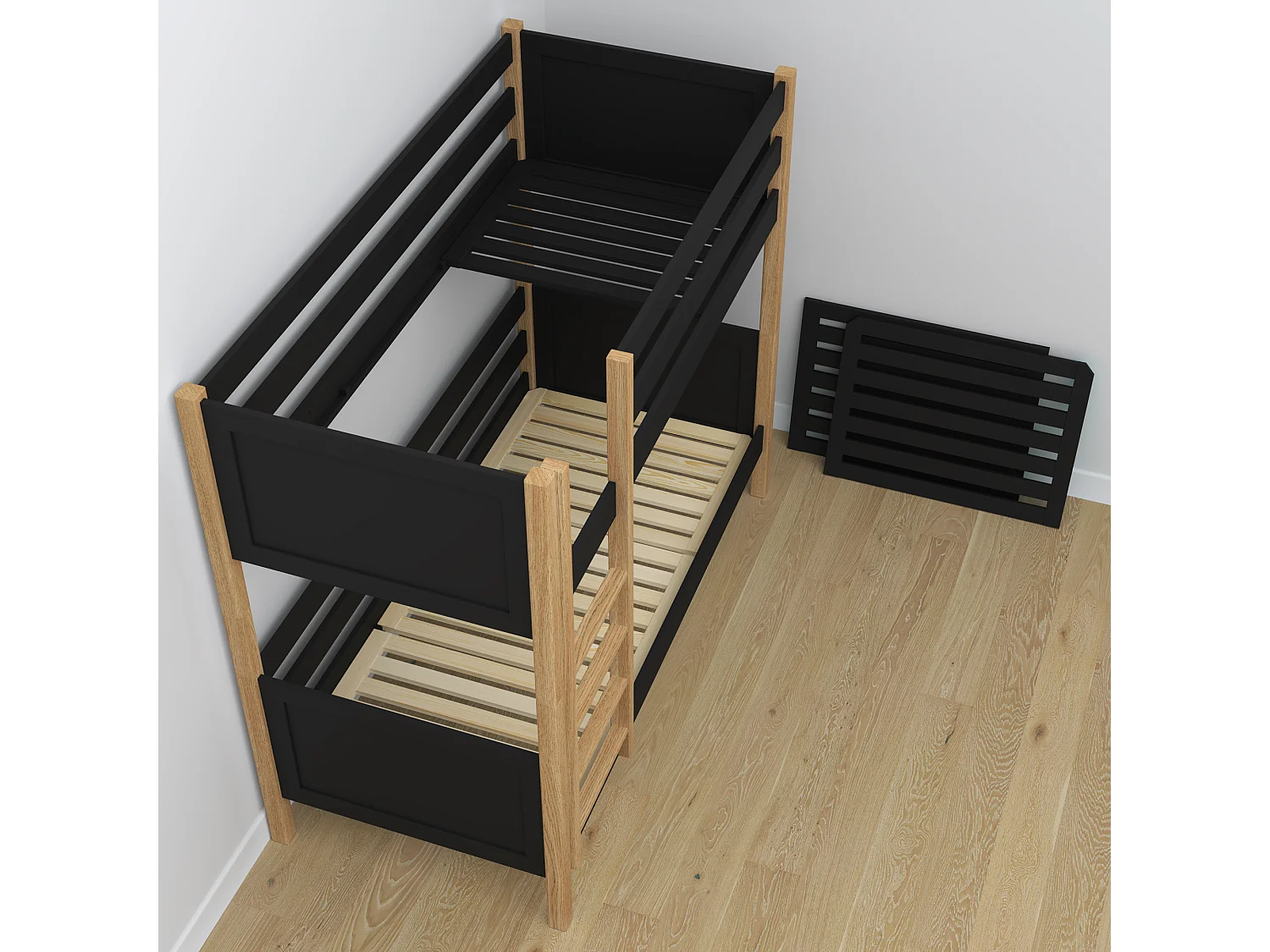 ETAGENBETT N02 mit Schublade Schwarz / Eiche Natur 100x200