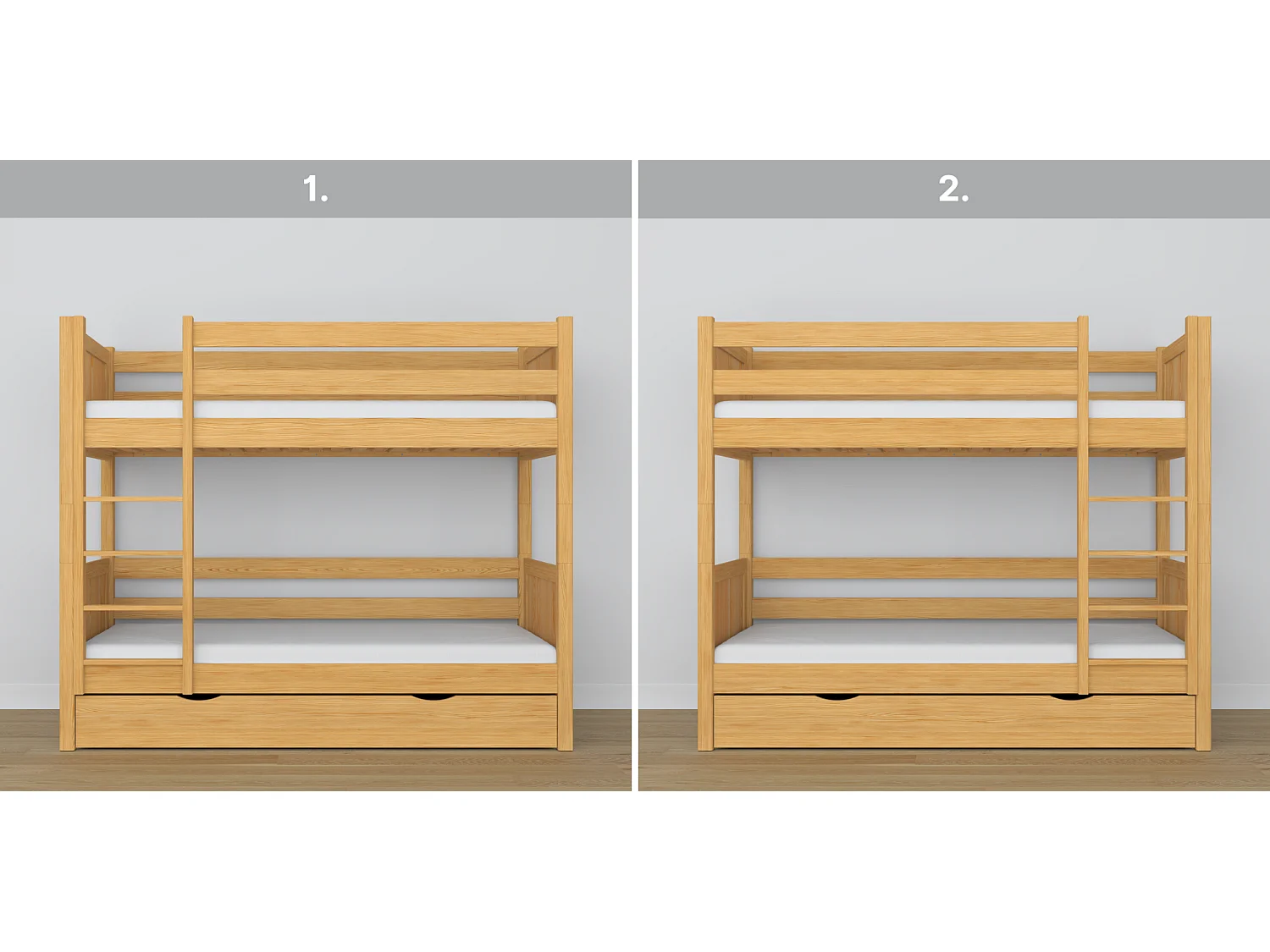 Lit superposé en bois - avec tiroir N02 Pin Naturel 80x200