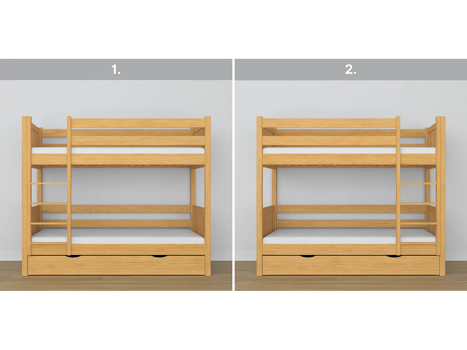 ETAGENBETT N02 mit Schublade Naturkiefer 80x200