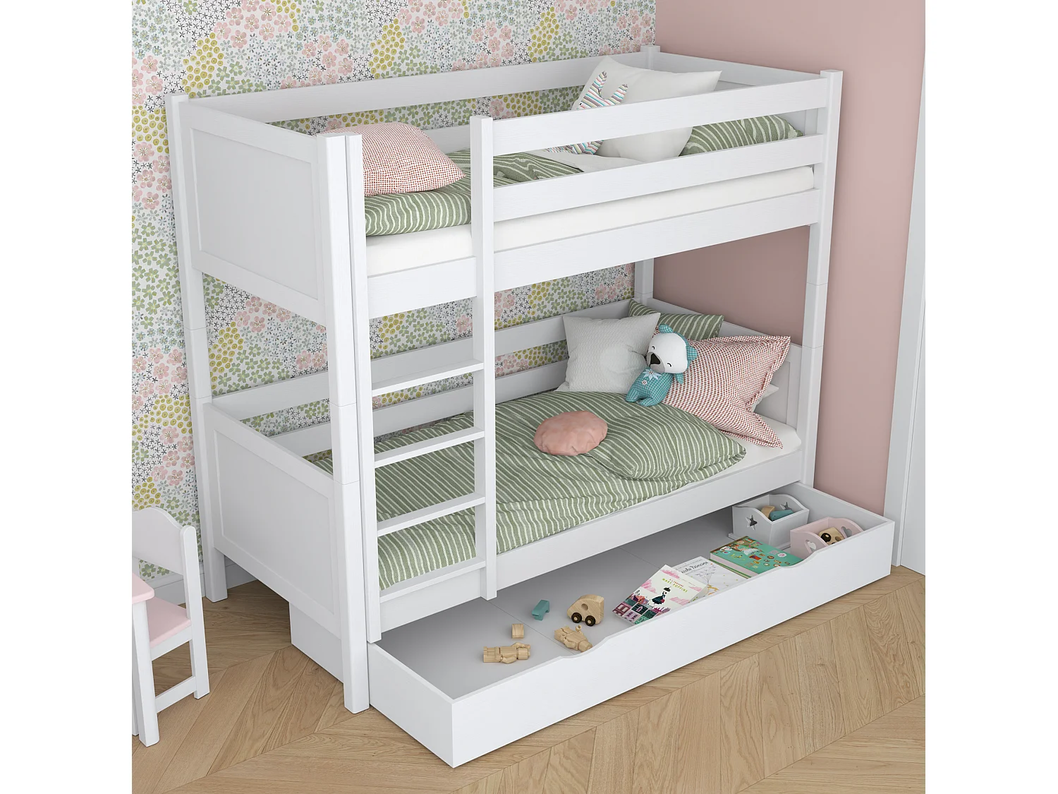 ETAGENBETT N02 mit Schublade Weiß 100x200