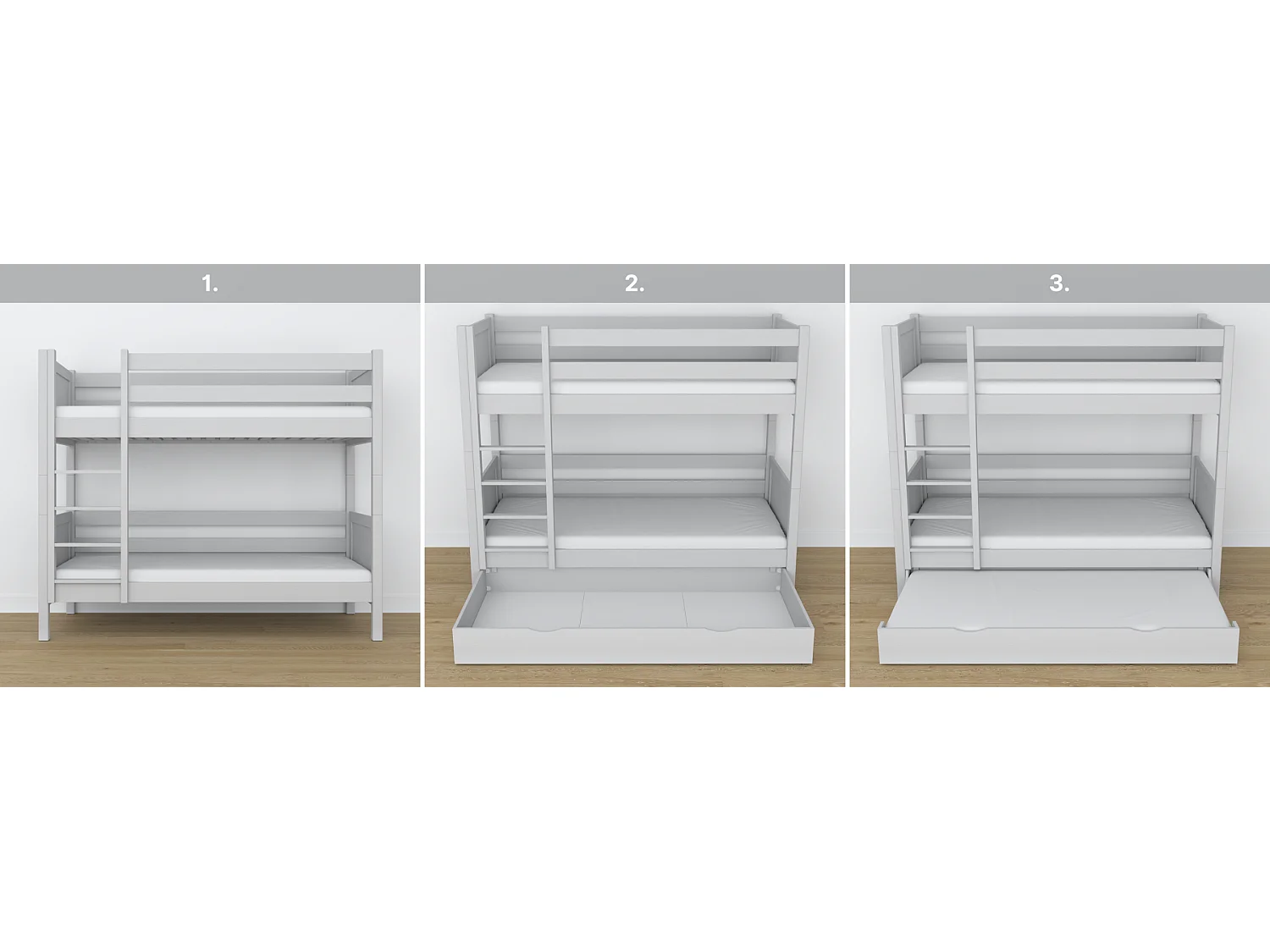 ETAGENBETT N02 mit Schublade Grau 80x180