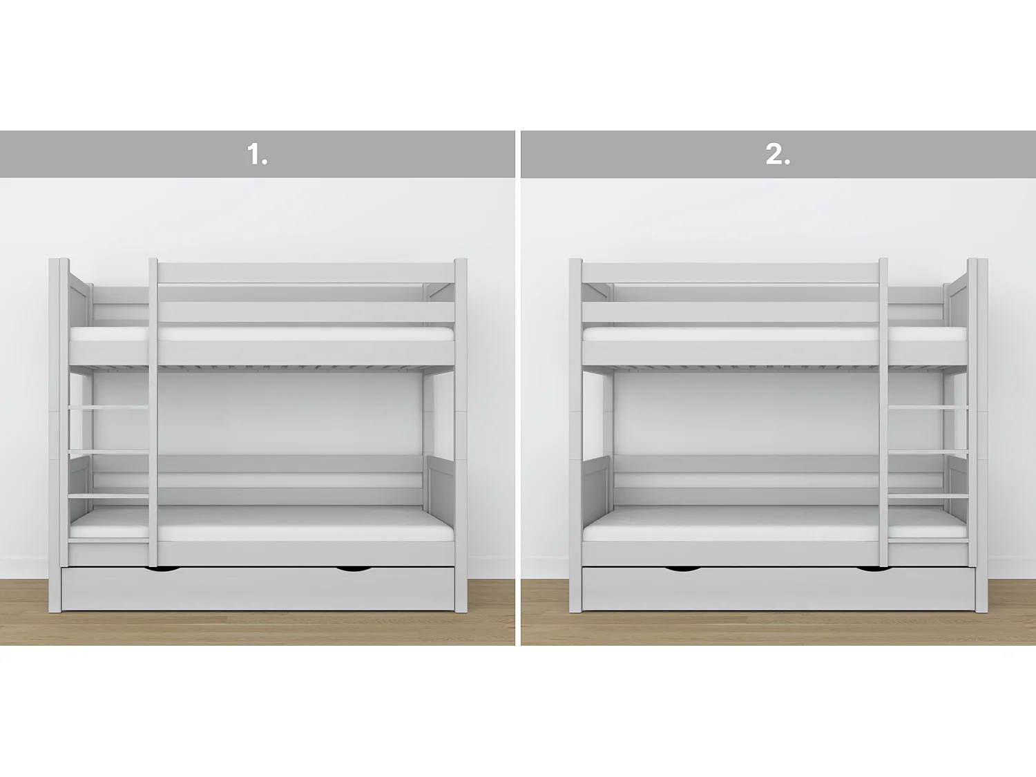Lit superposé en bois - avec tiroir N02 Gris 80x200
