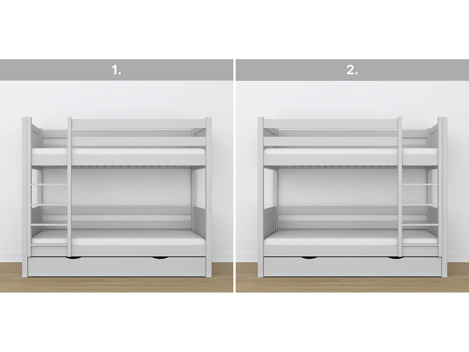 ETAGENBETT N02 mit Schublade Grau 80x200