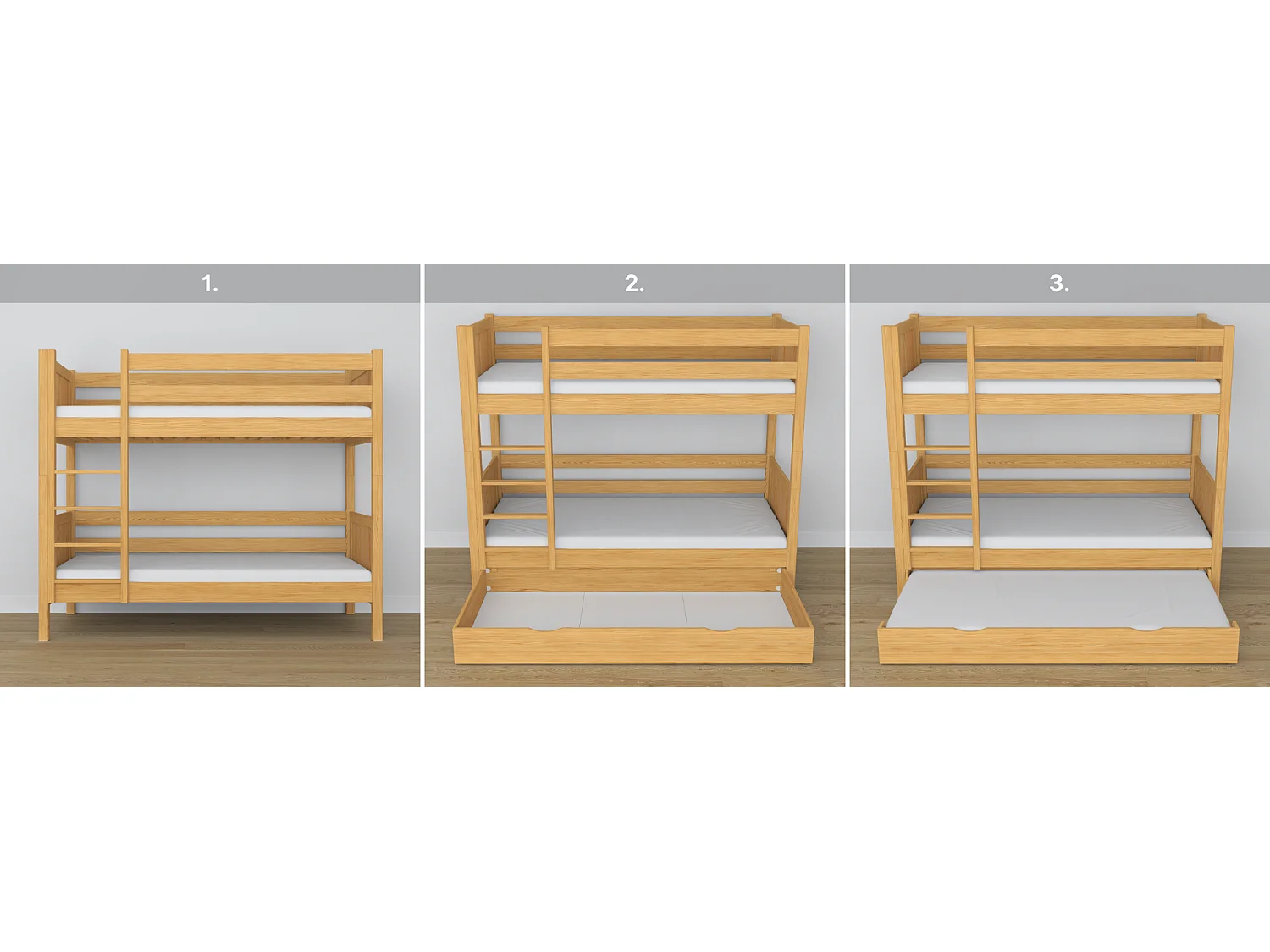 Lit superposé en bois - avec tiroir N02 Pin Naturel 90x200