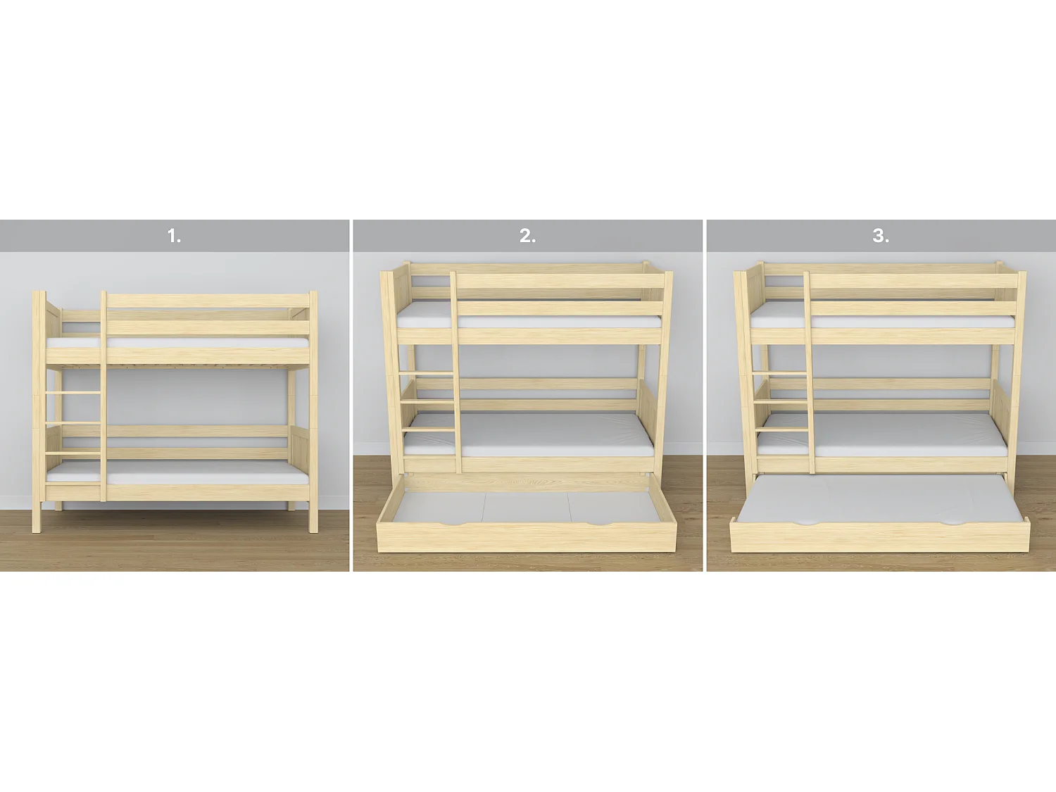 ETAGENBETT N02 mit Schublade Klare Kiefer 80x200