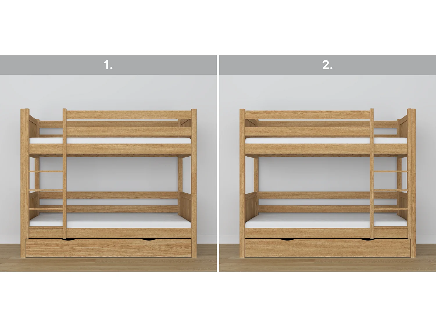 ETAGENBETT N02 mit Schublade Eiche Natur 90x180