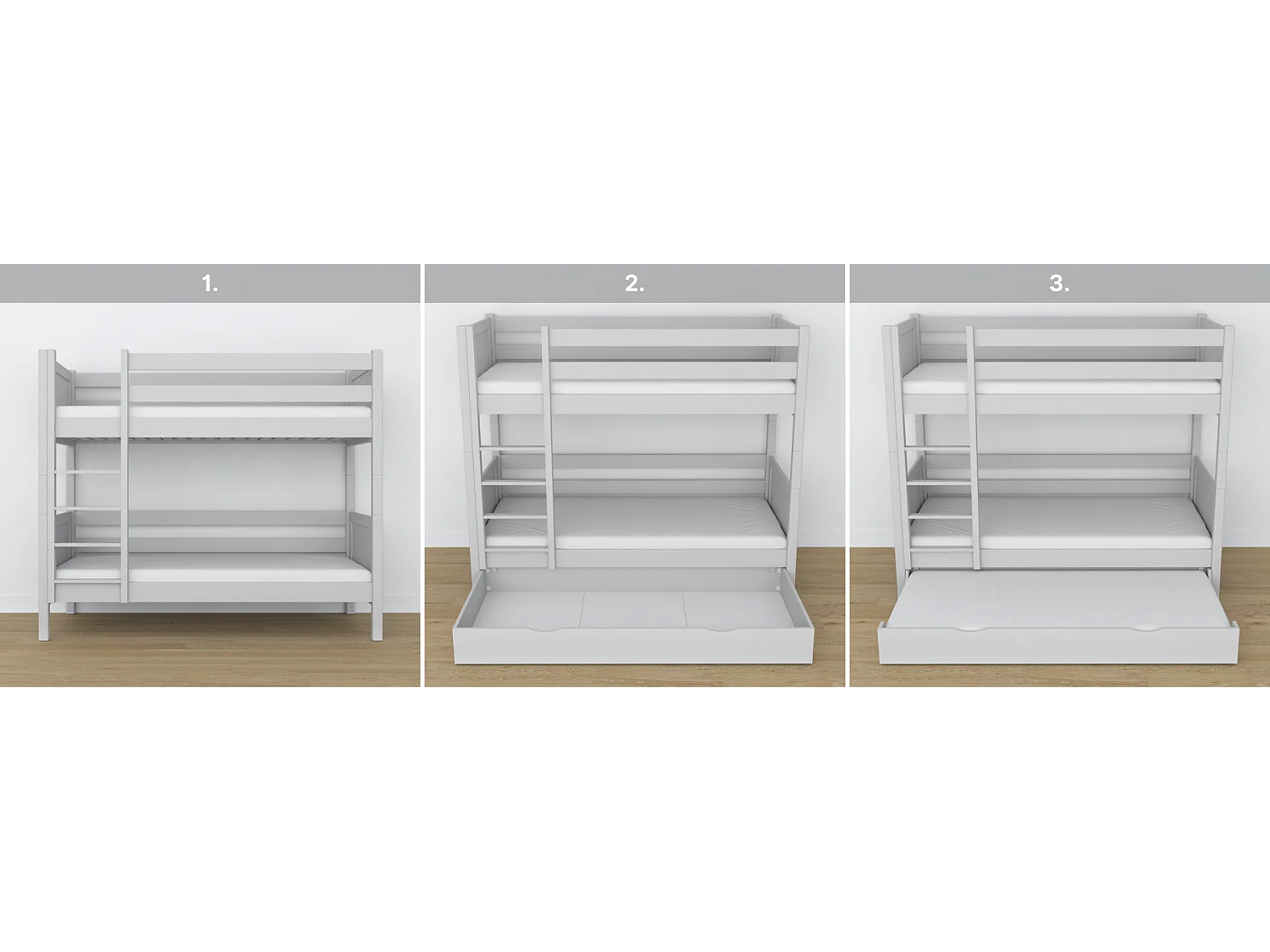 ETAGENBETT N02 mit Schublade Grau 90x180