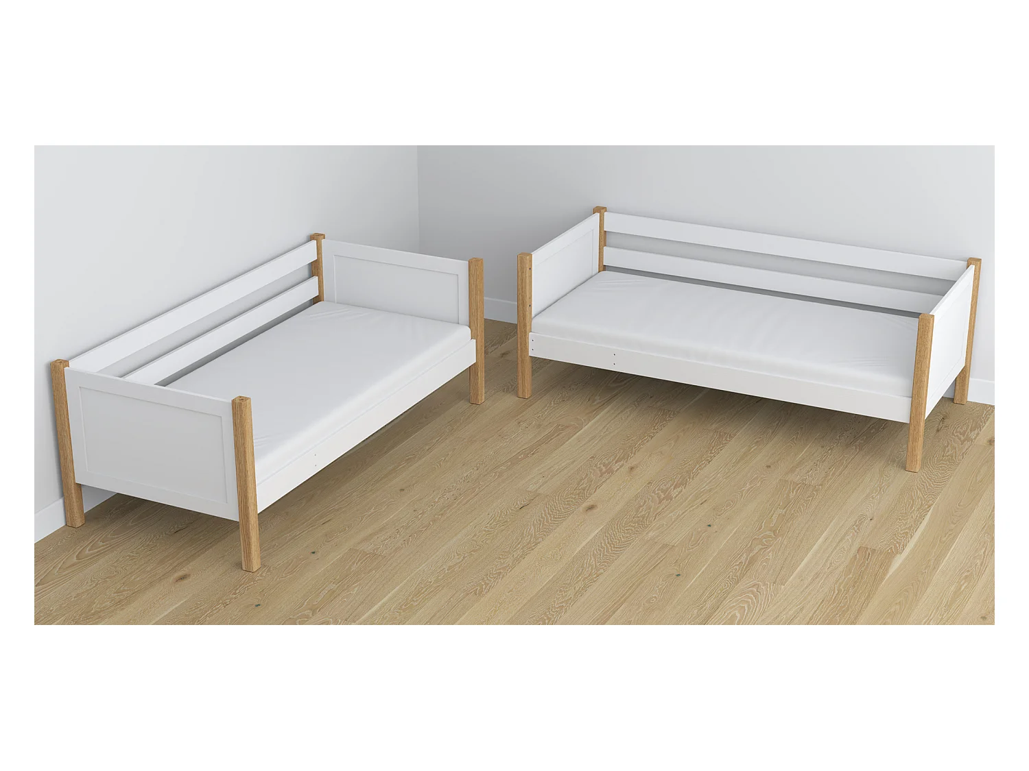 Lit superposé en bois - avec tiroir N02 Blanc / Chêne Naturel 80x190