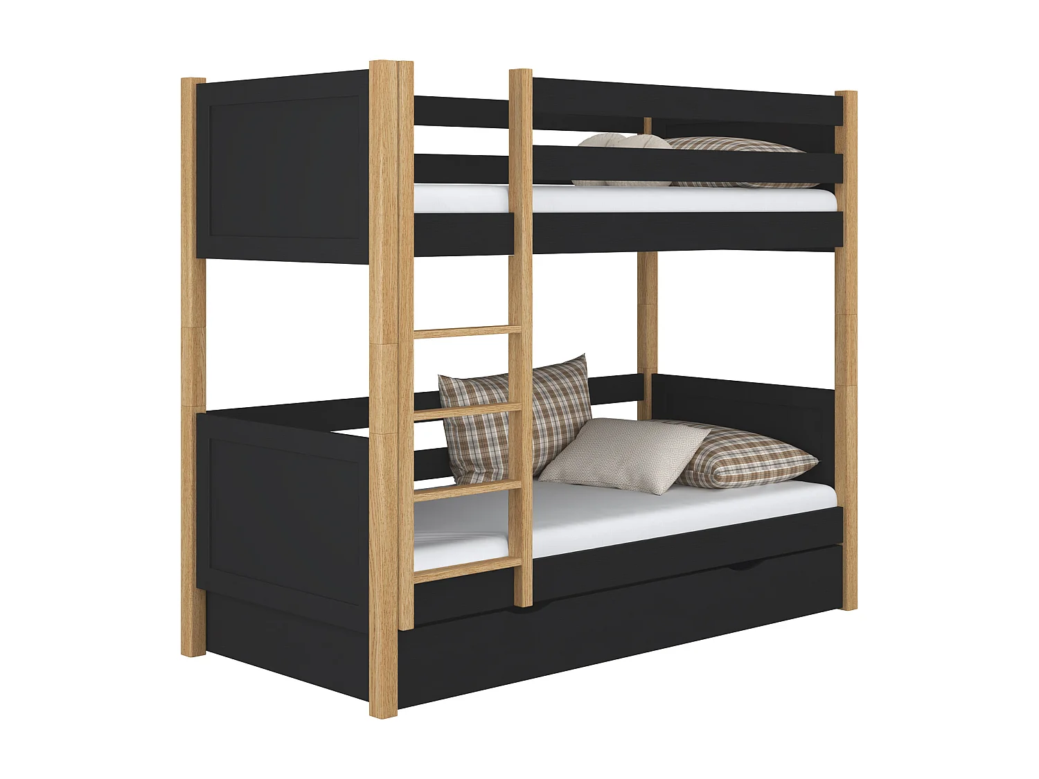 ETAGENBETT N02 mit Schublade Schwarz / Eiche Natur 90x180