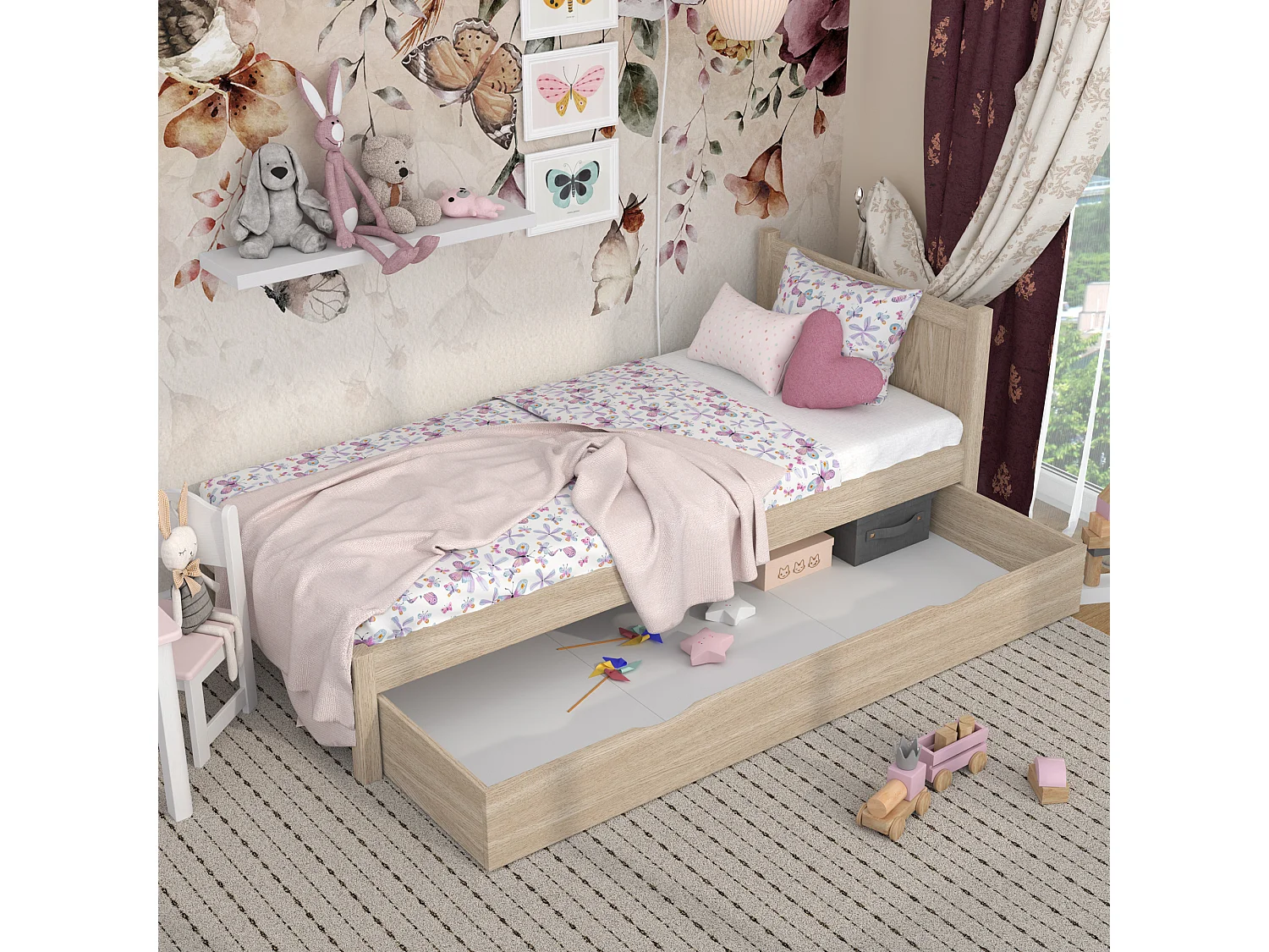 Lit simple en chêne - avec tiroir N02 Chêne Blanchi 100x200