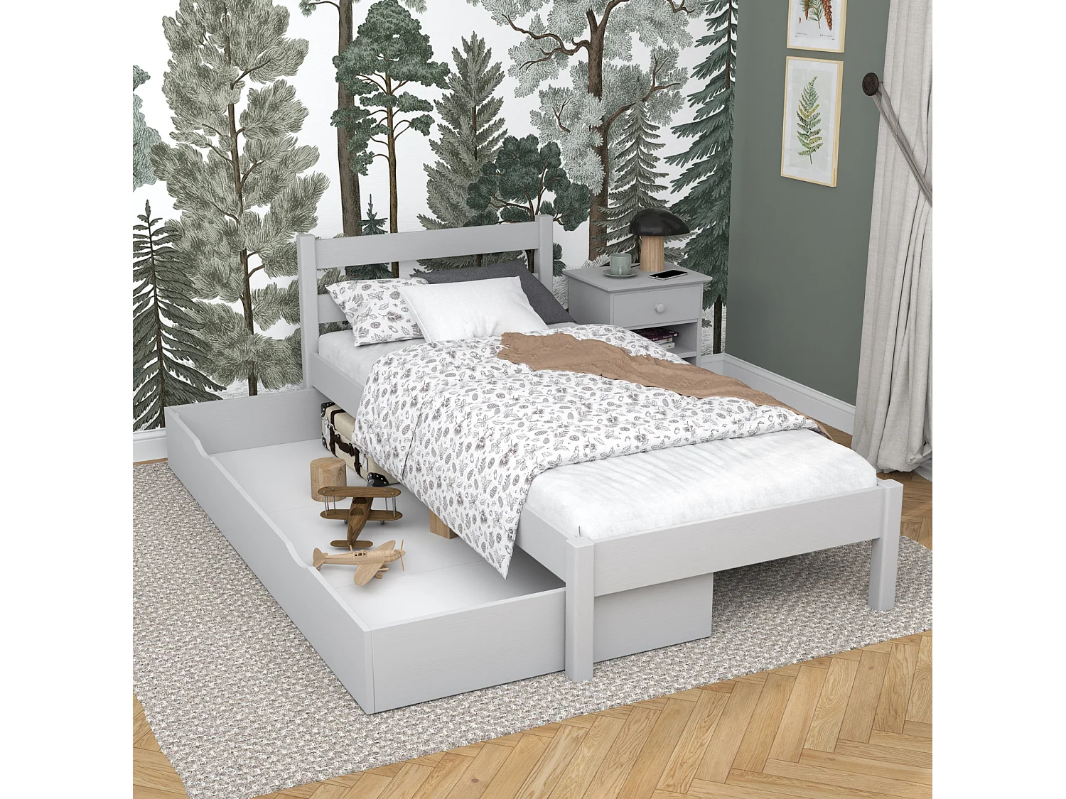 Lit simple en bois - avec tiroir N01 Gris 80x180
