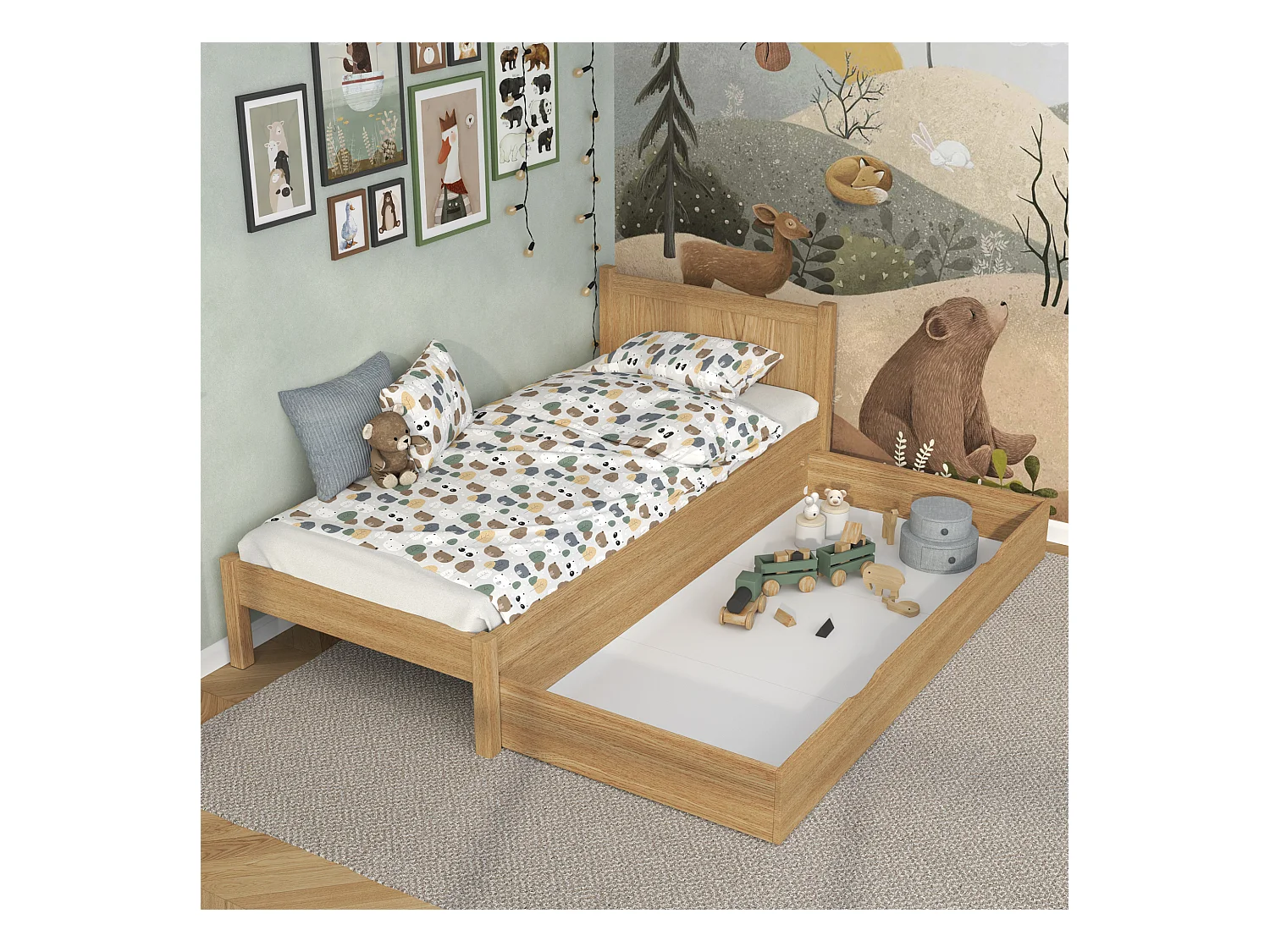 Lit simple en chêne - avec tiroir N02 Chêne Naturel 100x190