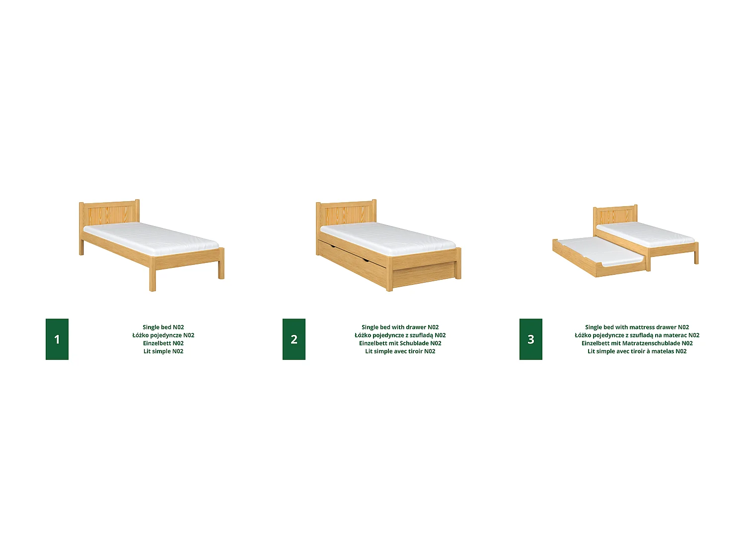 Lit simple en bois - avec tiroir N02 Pin Naturel 100x180