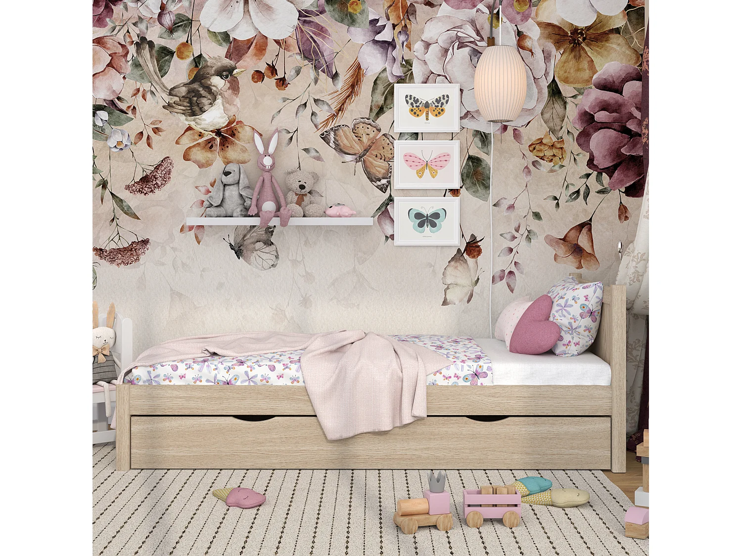 Lit simple en chêne - avec tiroir N02 Chêne Blanchi 120x180