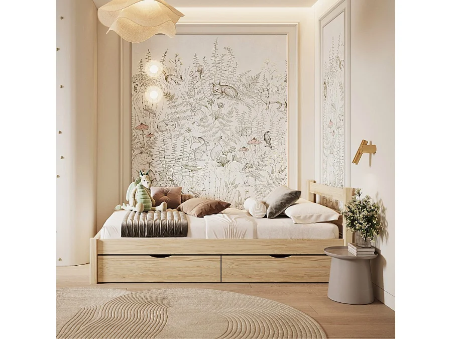 BETT mit Schublade N01 Klare Kiefer 100x200