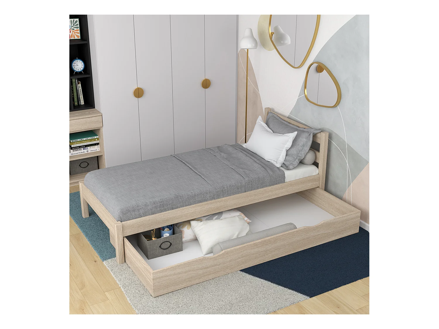 Lit simple en chêne - avec tiroir N01 Chêne Blanchi 120x200