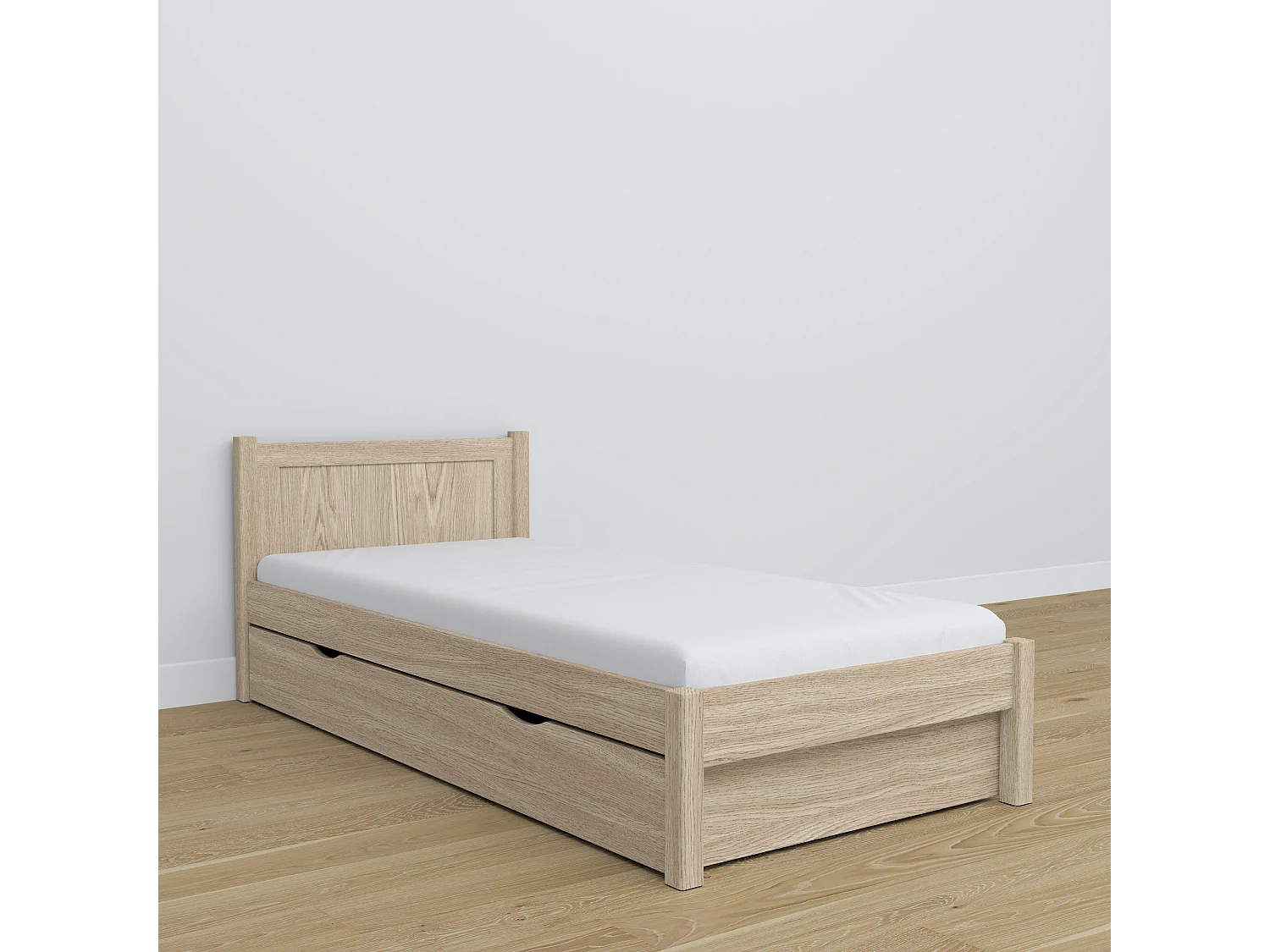 Lit simple en chêne - avec tiroir N02 Chêne Blanchi 90x180