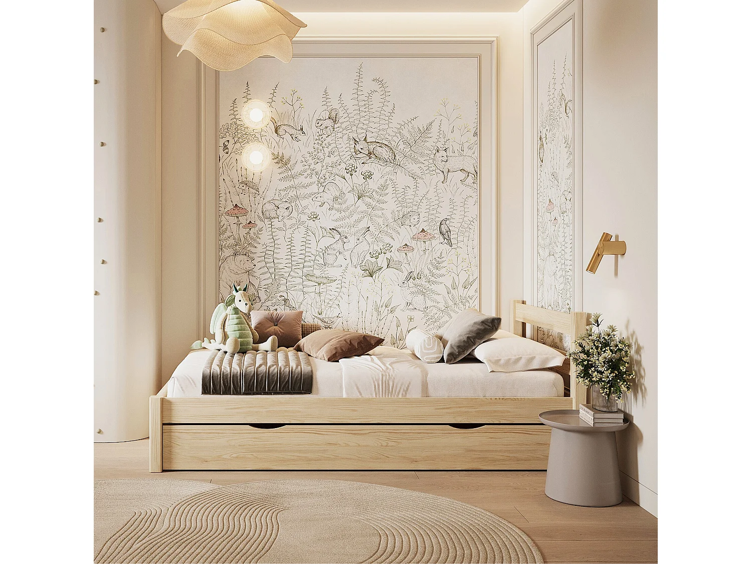 BETT mit Schublade N01 Klare Kiefer 120x200